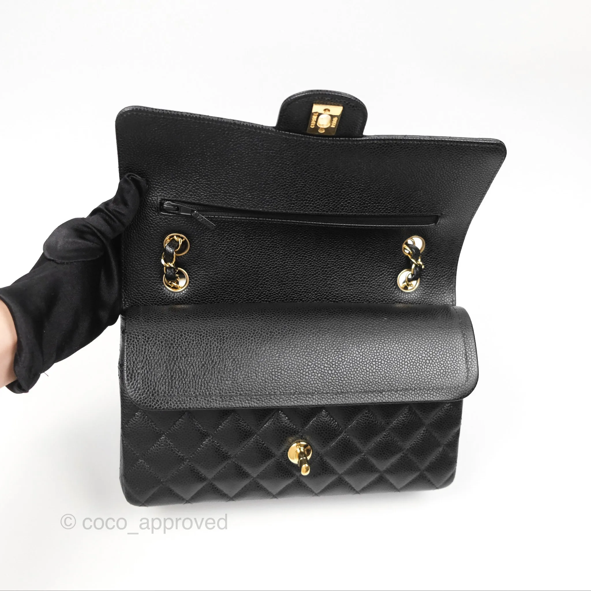 Chanel Classic M/L Medium Flap Quilted Black Caviar Gold Hardware