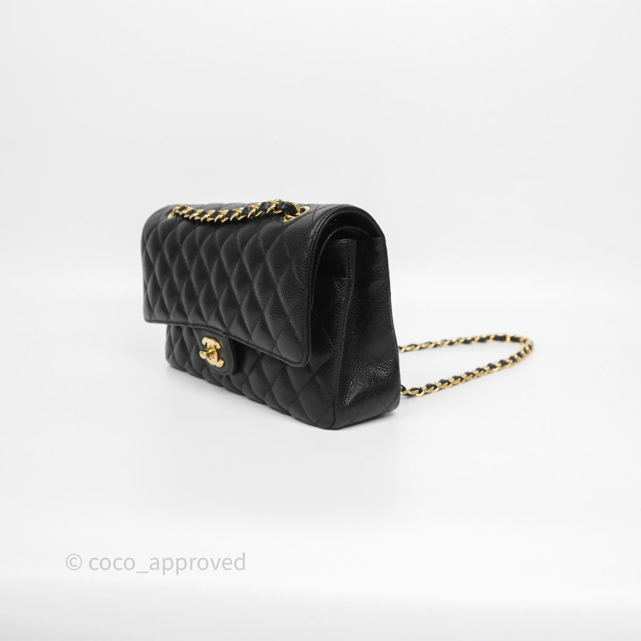 Chanel Classic M/L Medium Flap Quilted Black Caviar Gold Hardware