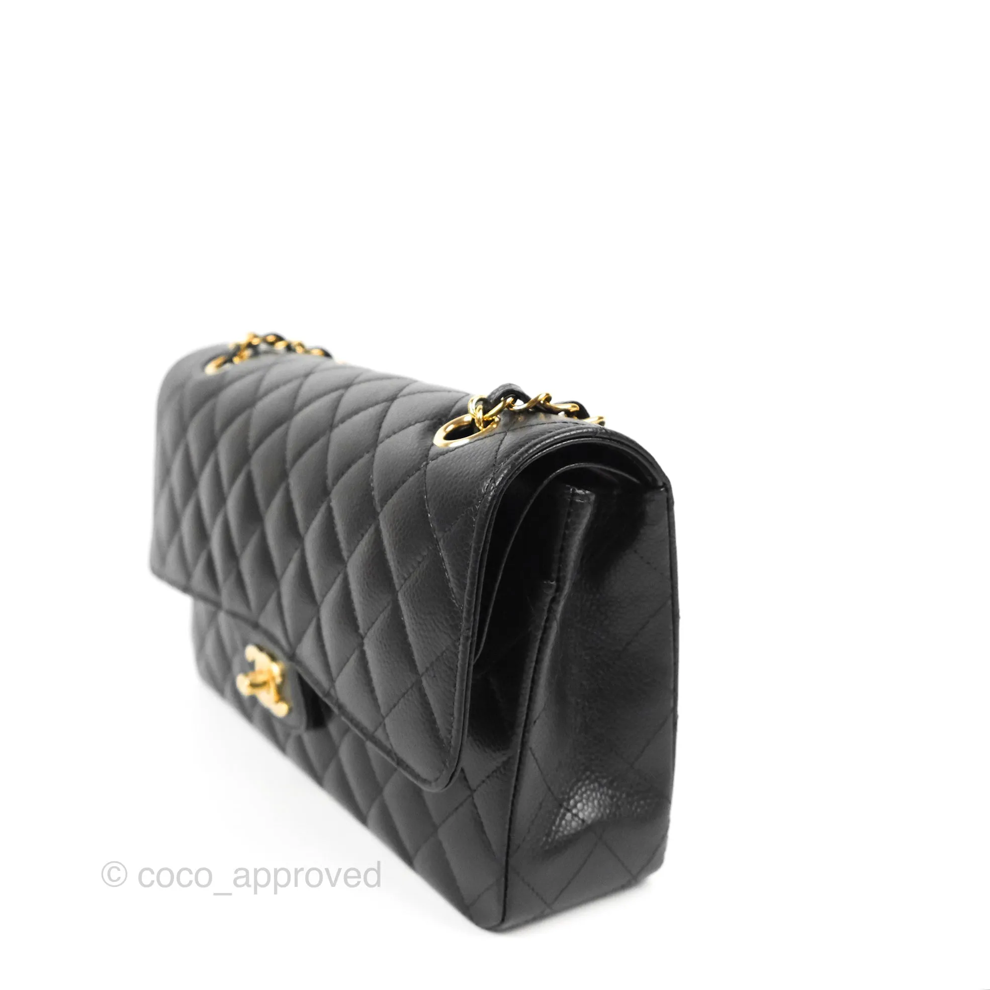 Chanel Classic M/L Medium Flap Quilted Black Caviar Gold Hardware