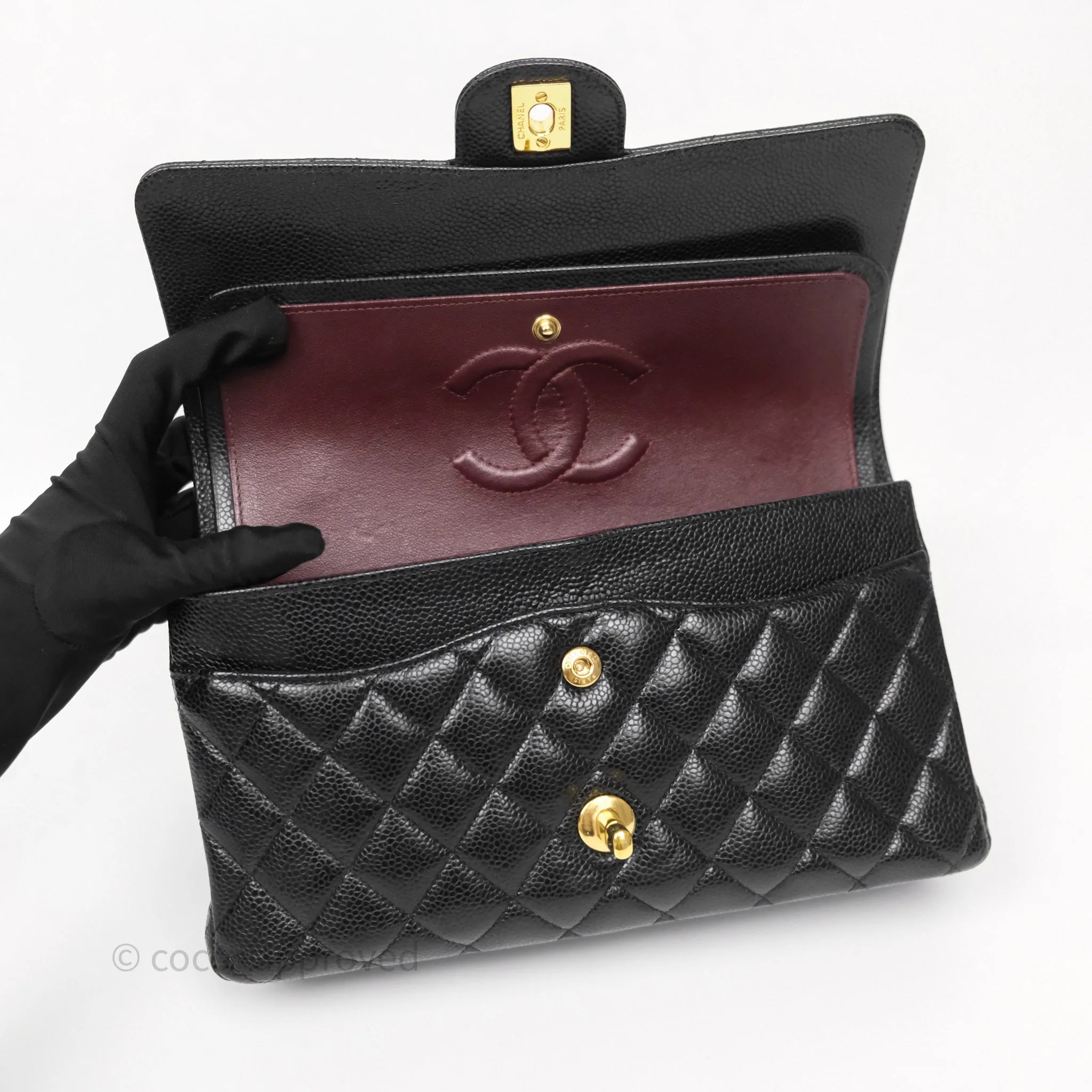 Chanel Classic M/L Medium Flap Quilted Black Caviar Gold Hardware