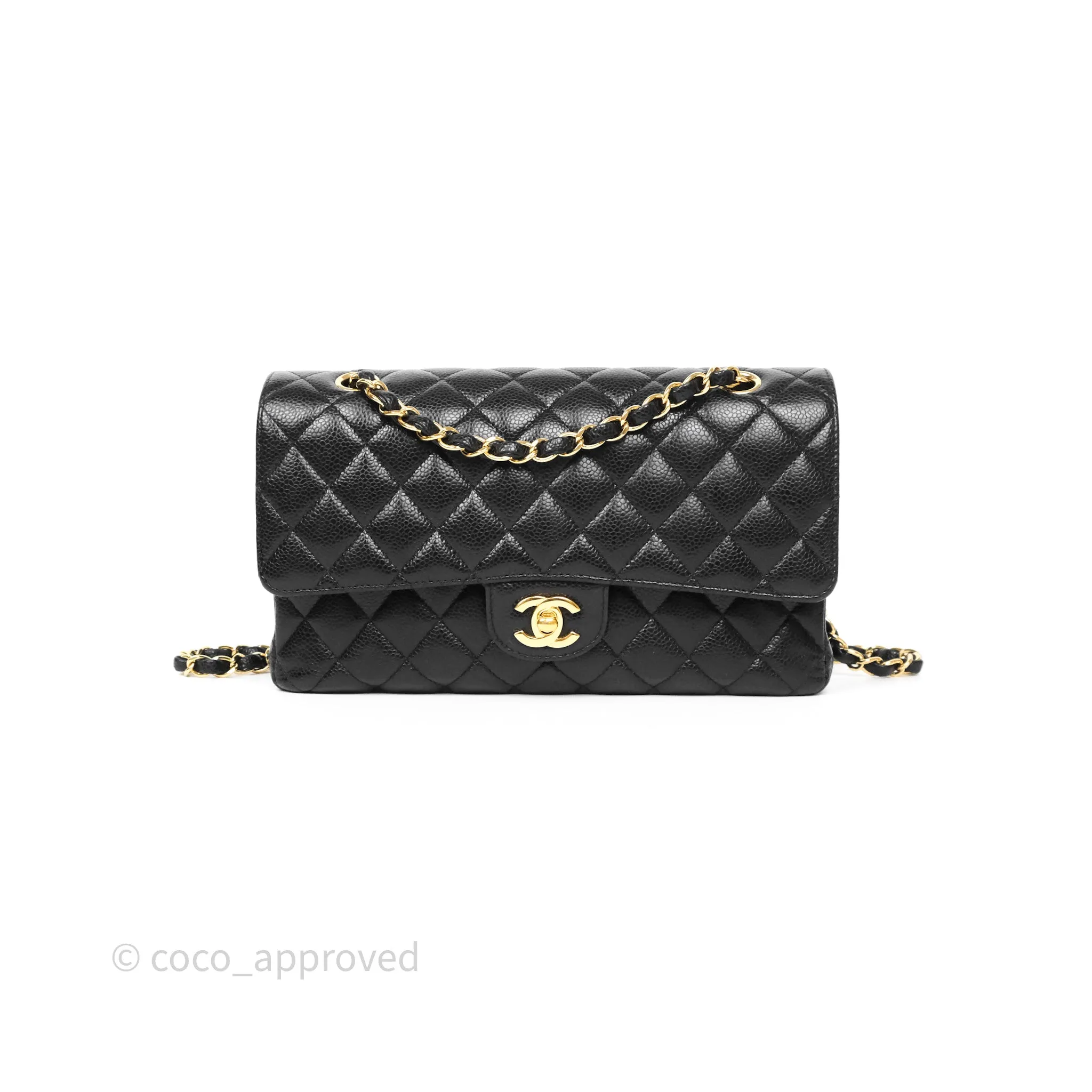 Chanel Classic M/L Medium Flap Quilted Black Caviar Gold Hardware