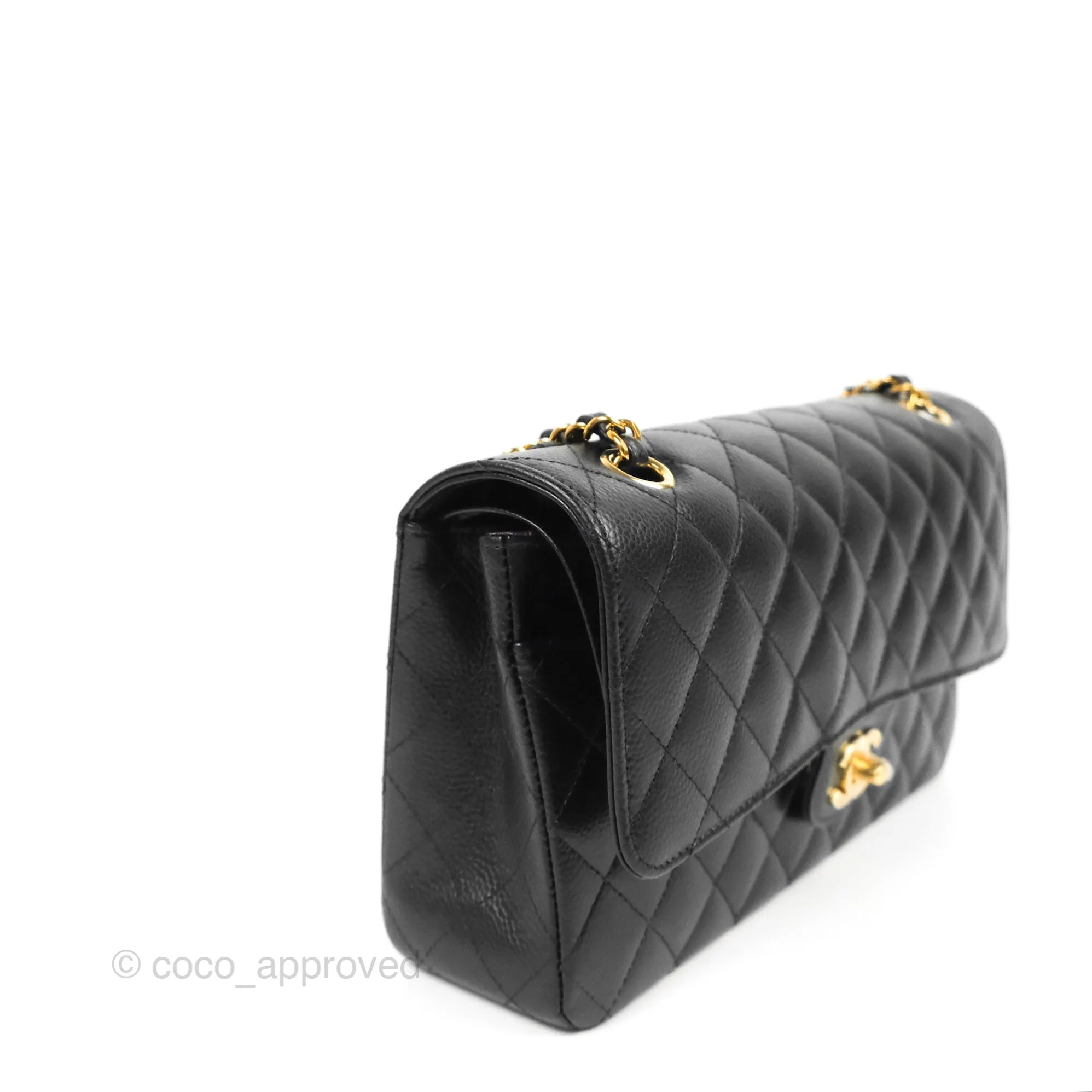Chanel Classic M/L Medium Flap Quilted Black Caviar Gold Hardware