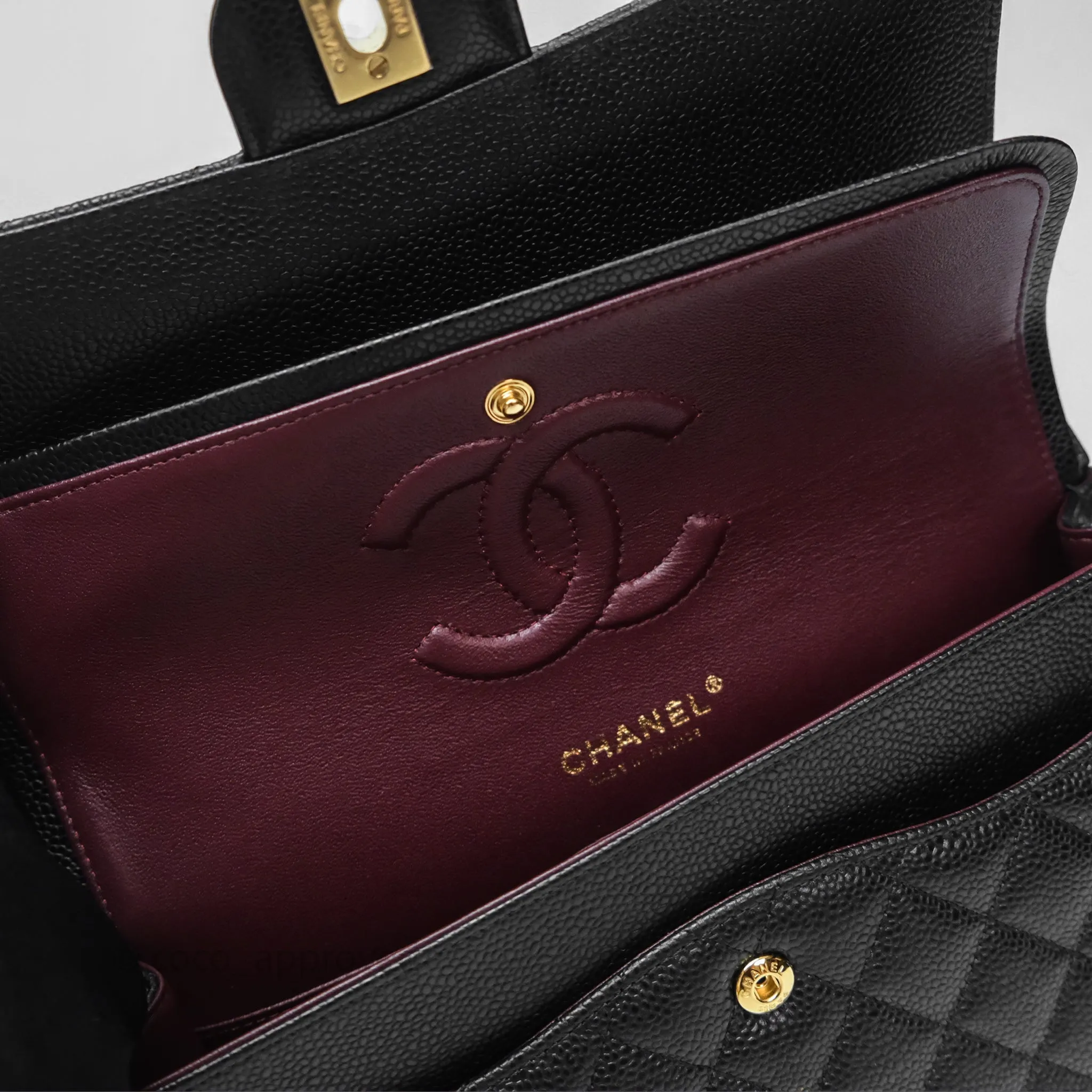Chanel Classic M/L Medium Flap Quilted Black Caviar Gold Hardware