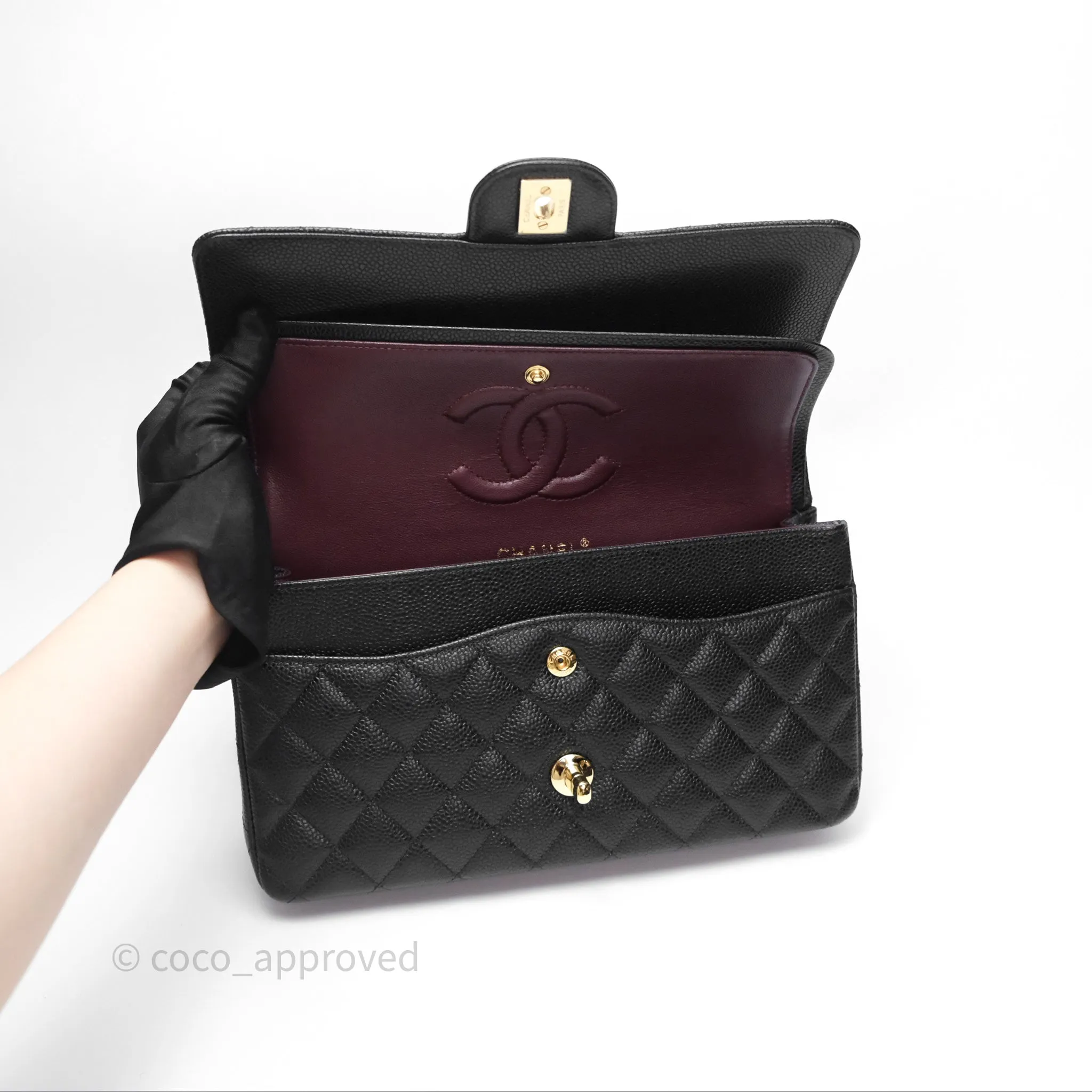 Chanel Classic M/L Medium Flap Quilted Black Caviar Gold Hardware