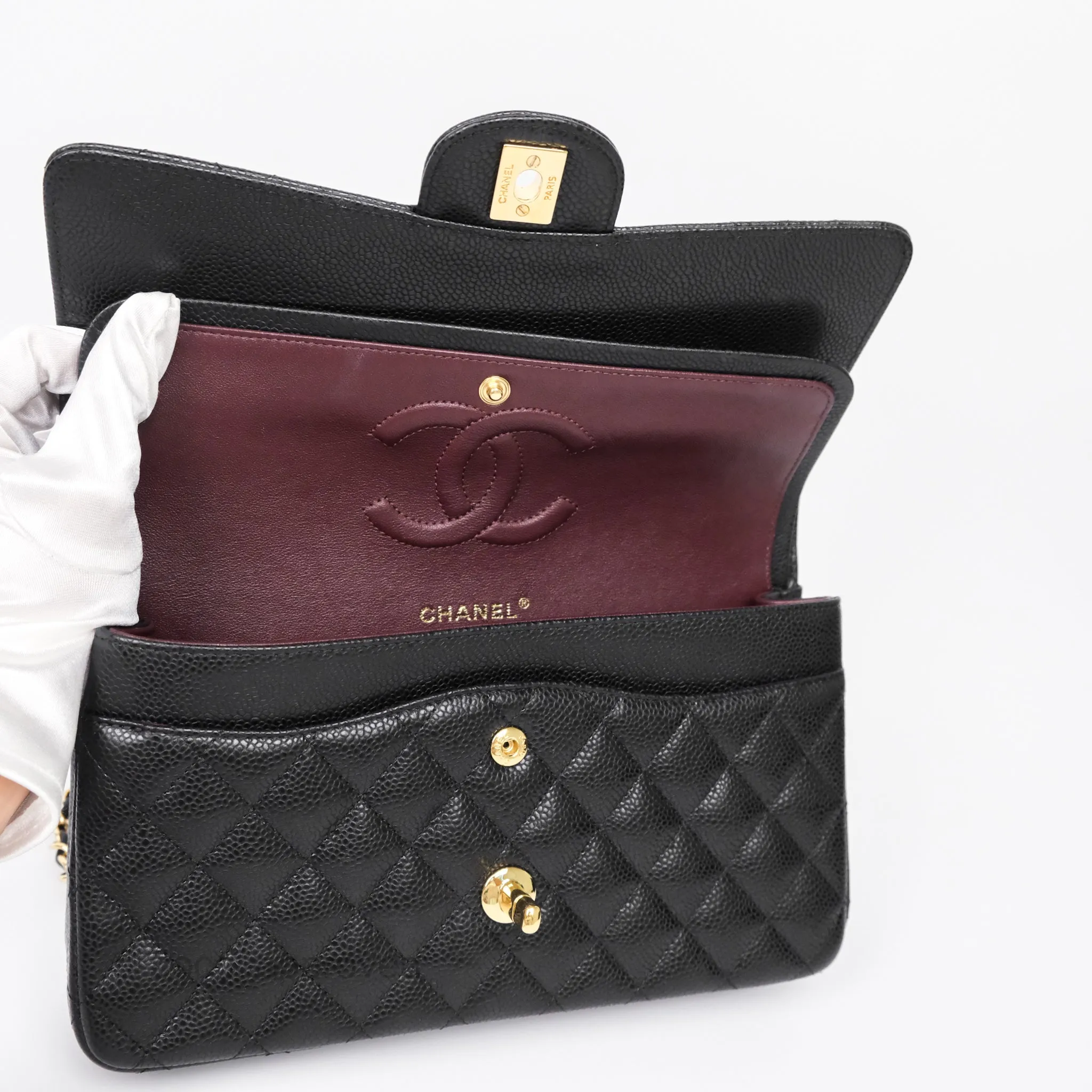 Chanel Classic M/L Medium Flap Quilted Black Caviar Gold Hardware