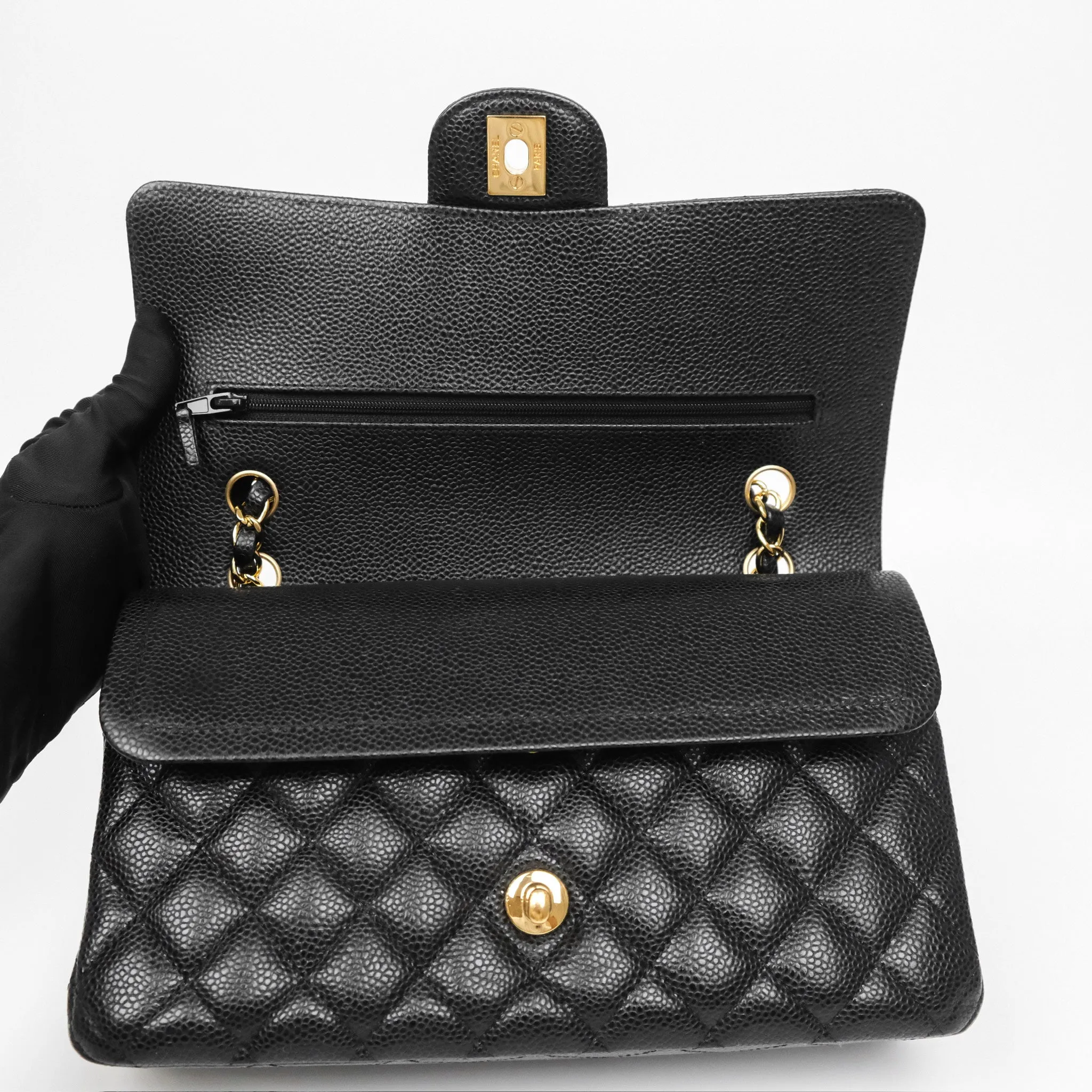 Chanel Classic M/L Medium Flap Quilted Black Caviar Gold Hardware