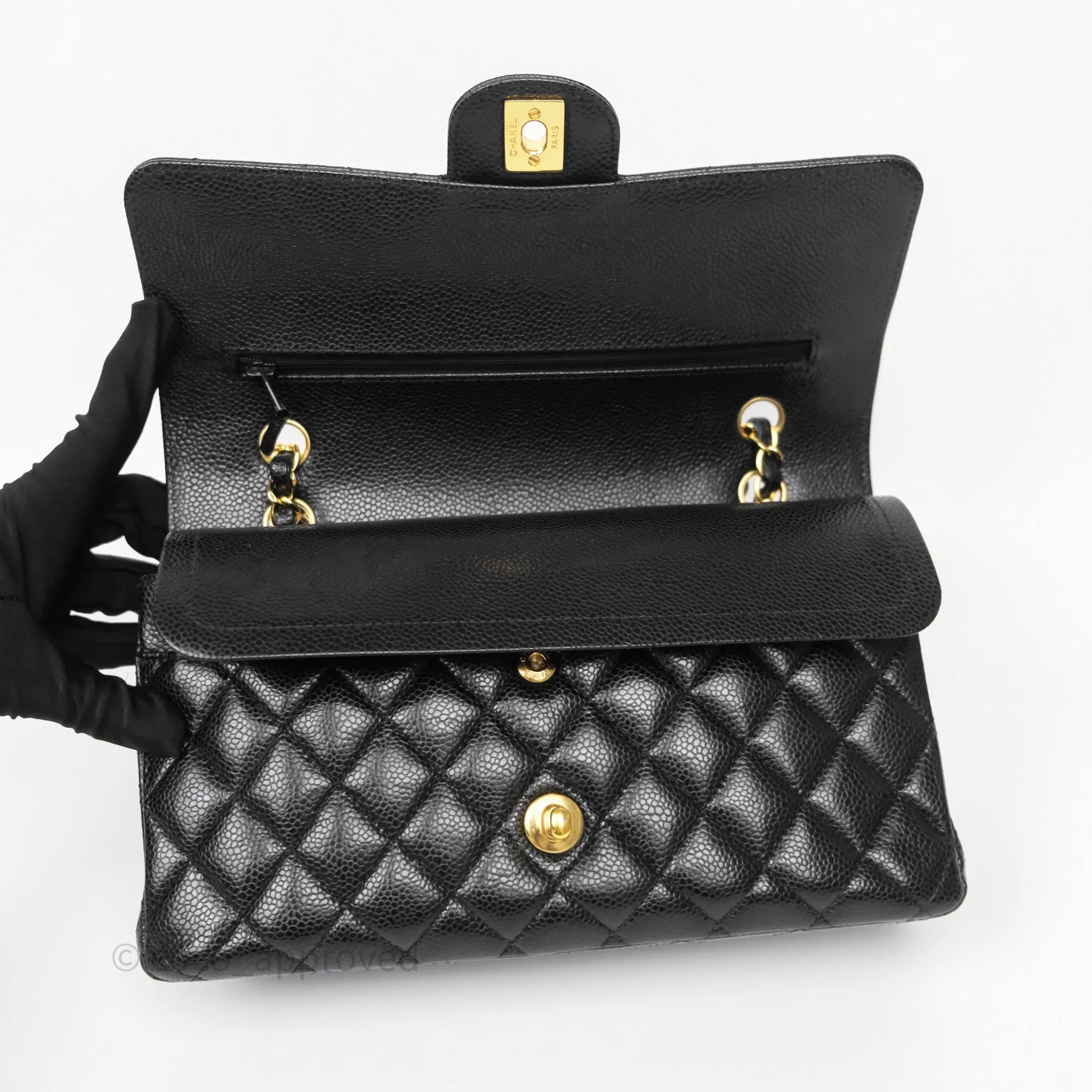 Chanel Classic M/L Medium Flap Quilted Black Caviar Gold Hardware