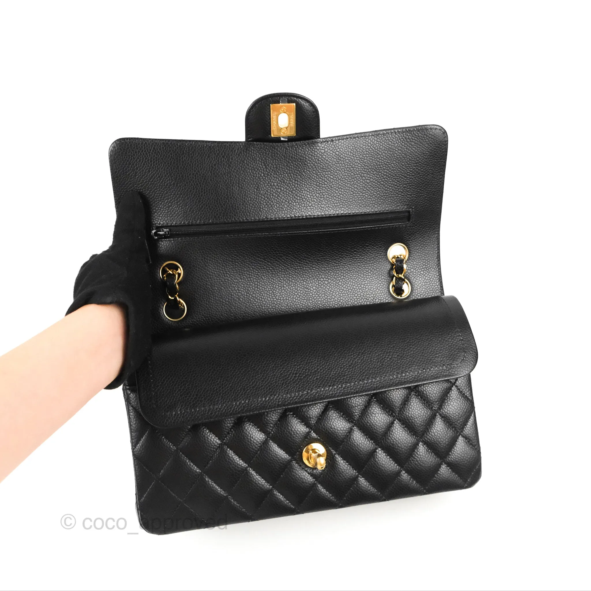 Chanel Classic M/L Medium Flap Quilted Black Caviar Gold Hardware