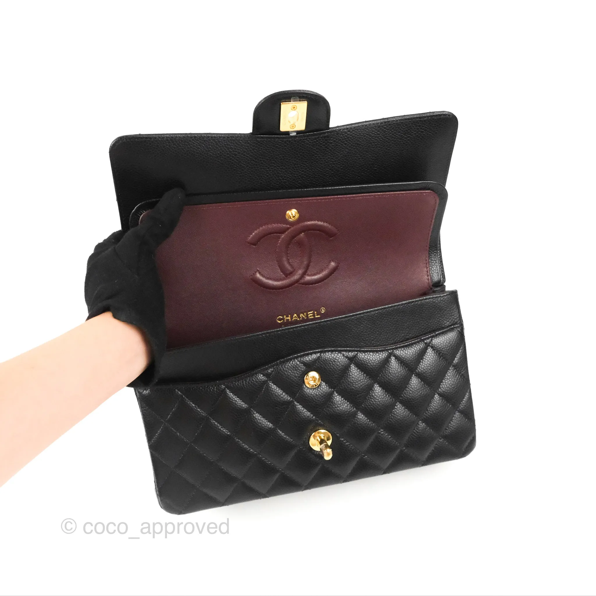 Chanel Classic M/L Medium Flap Quilted Black Caviar Gold Hardware