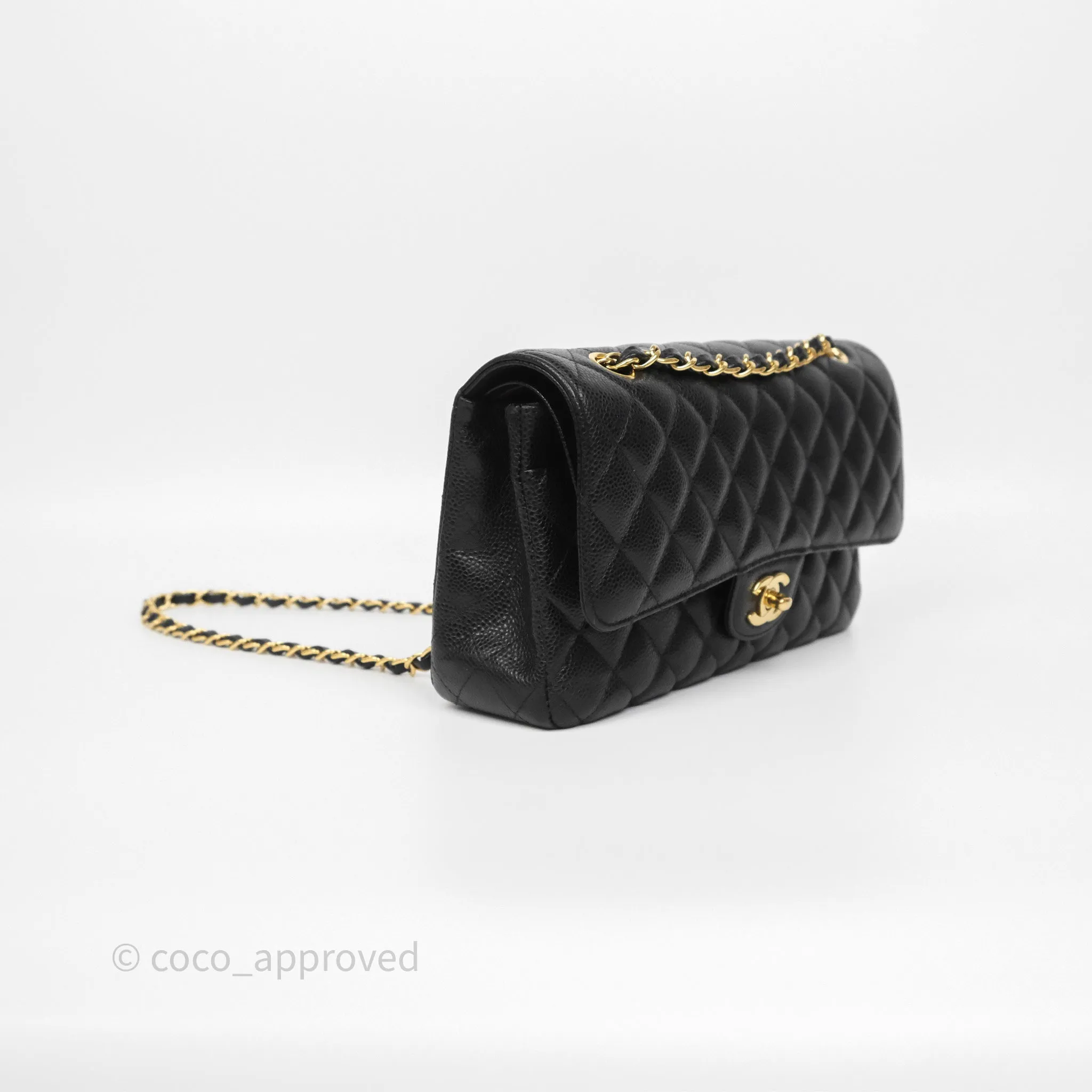 Chanel Classic M/L Medium Flap Quilted Black Caviar Gold Hardware