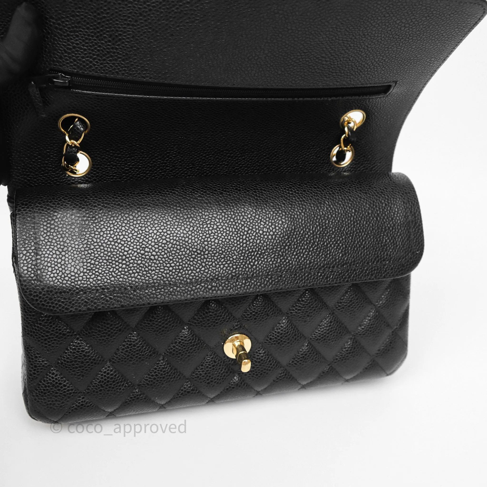 Chanel Classic M/L Medium Flap Quilted Black Caviar Gold Hardware