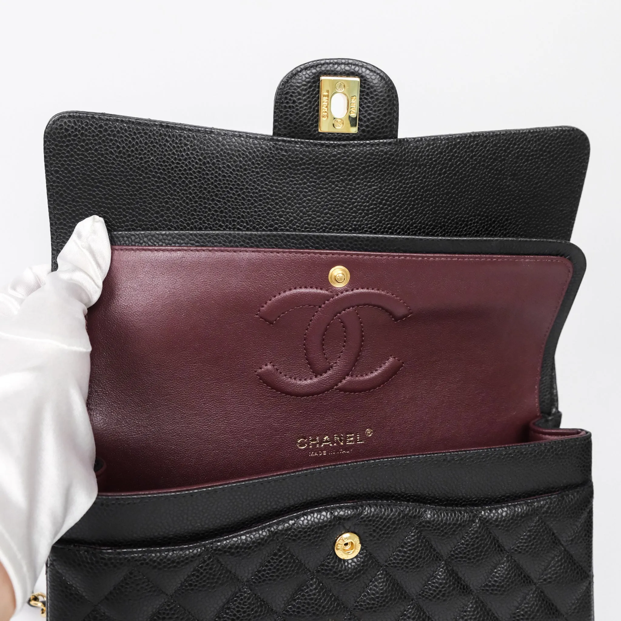 Chanel Classic M/L Medium Flap Quilted Black Caviar Gold Hardware