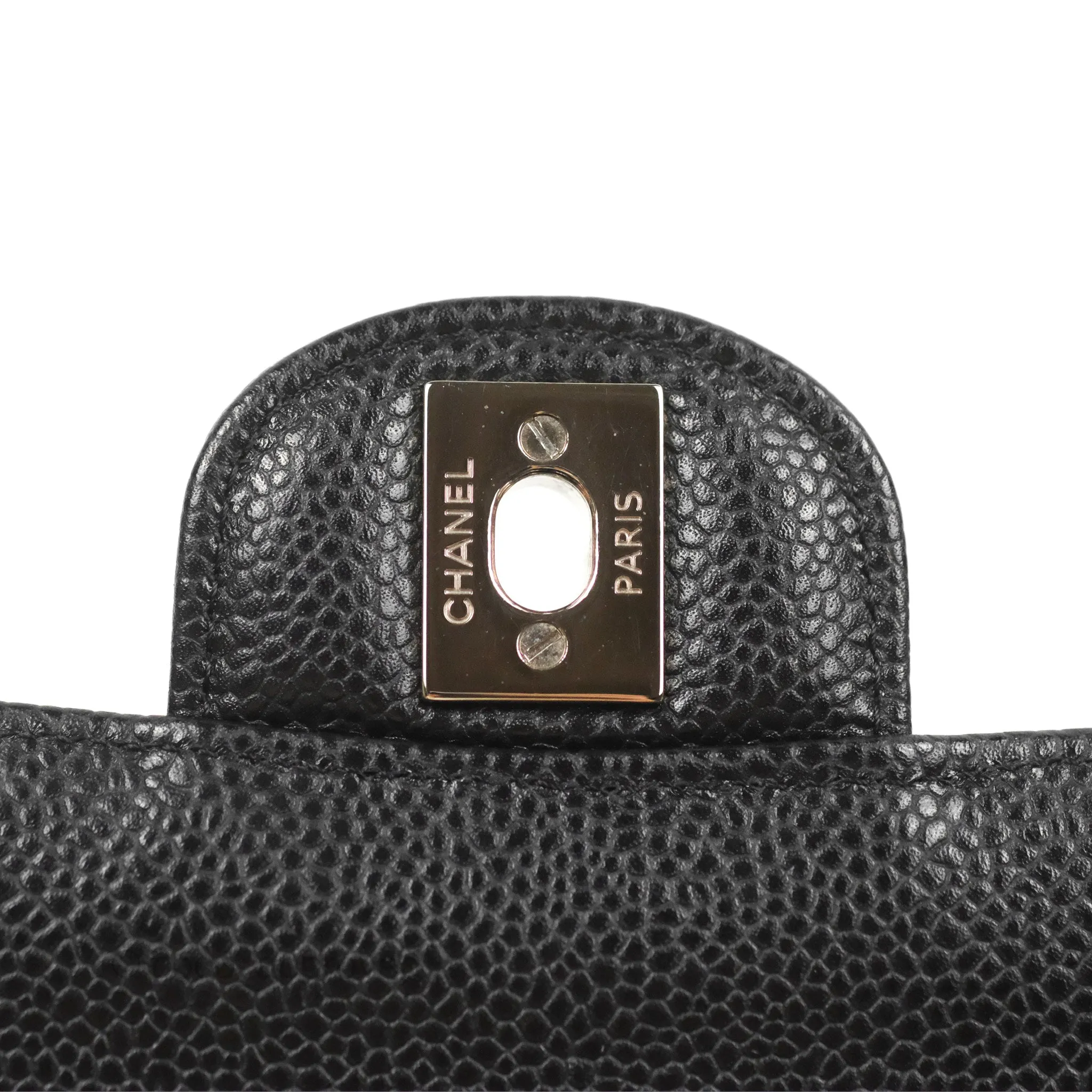 Chanel Classic M/L Medium Flap Quilted Black Caviar Silver Hardware