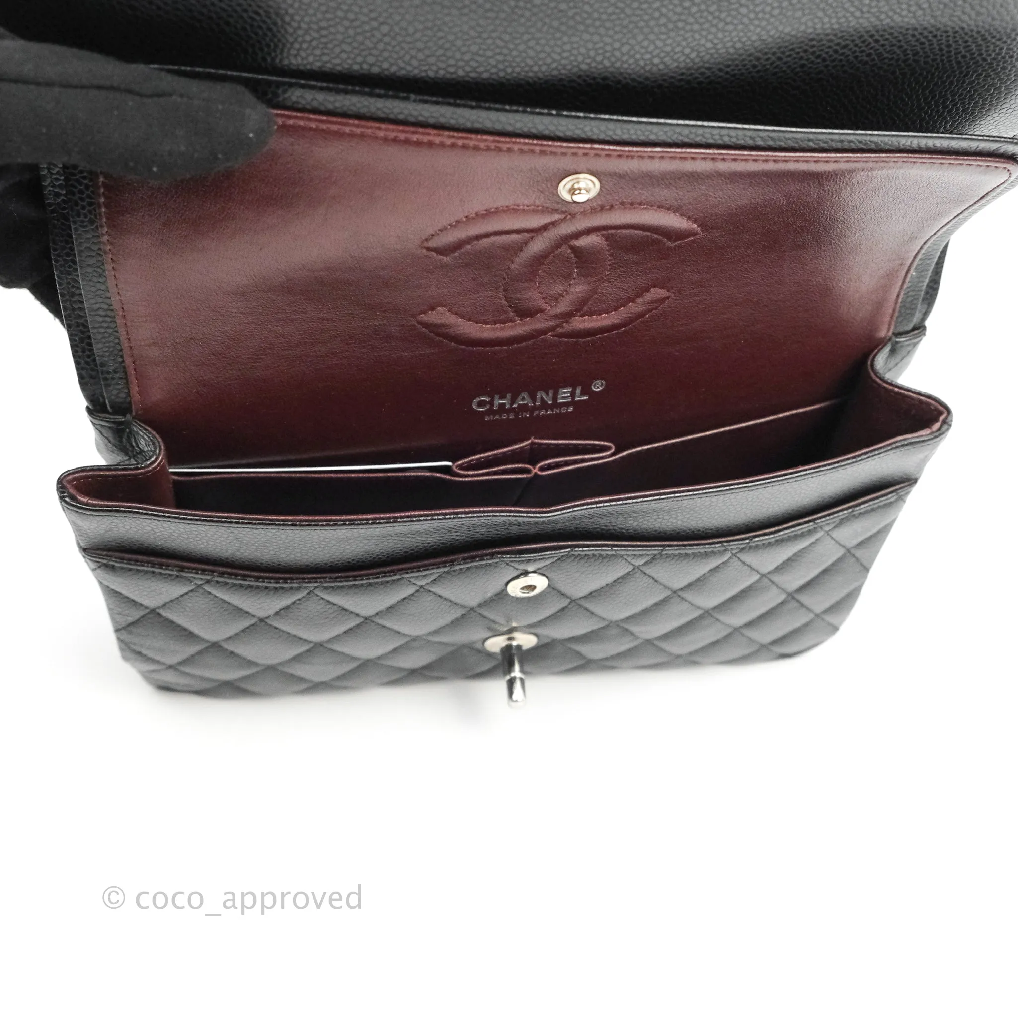 Chanel Classic M/L Medium Flap Quilted Black Caviar Silver Hardware