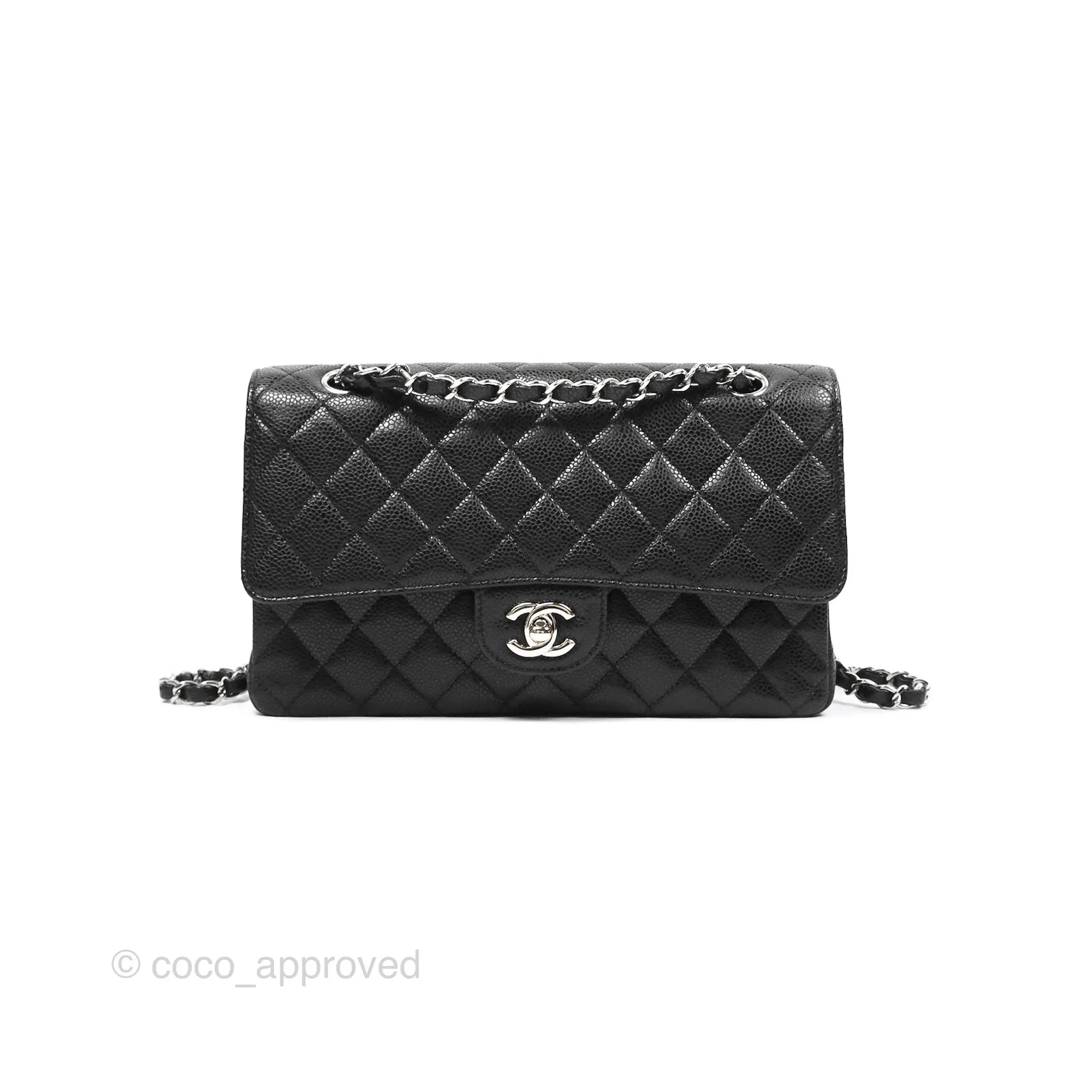 Chanel Classic M/L Medium Flap Quilted Black Caviar Silver Hardware
