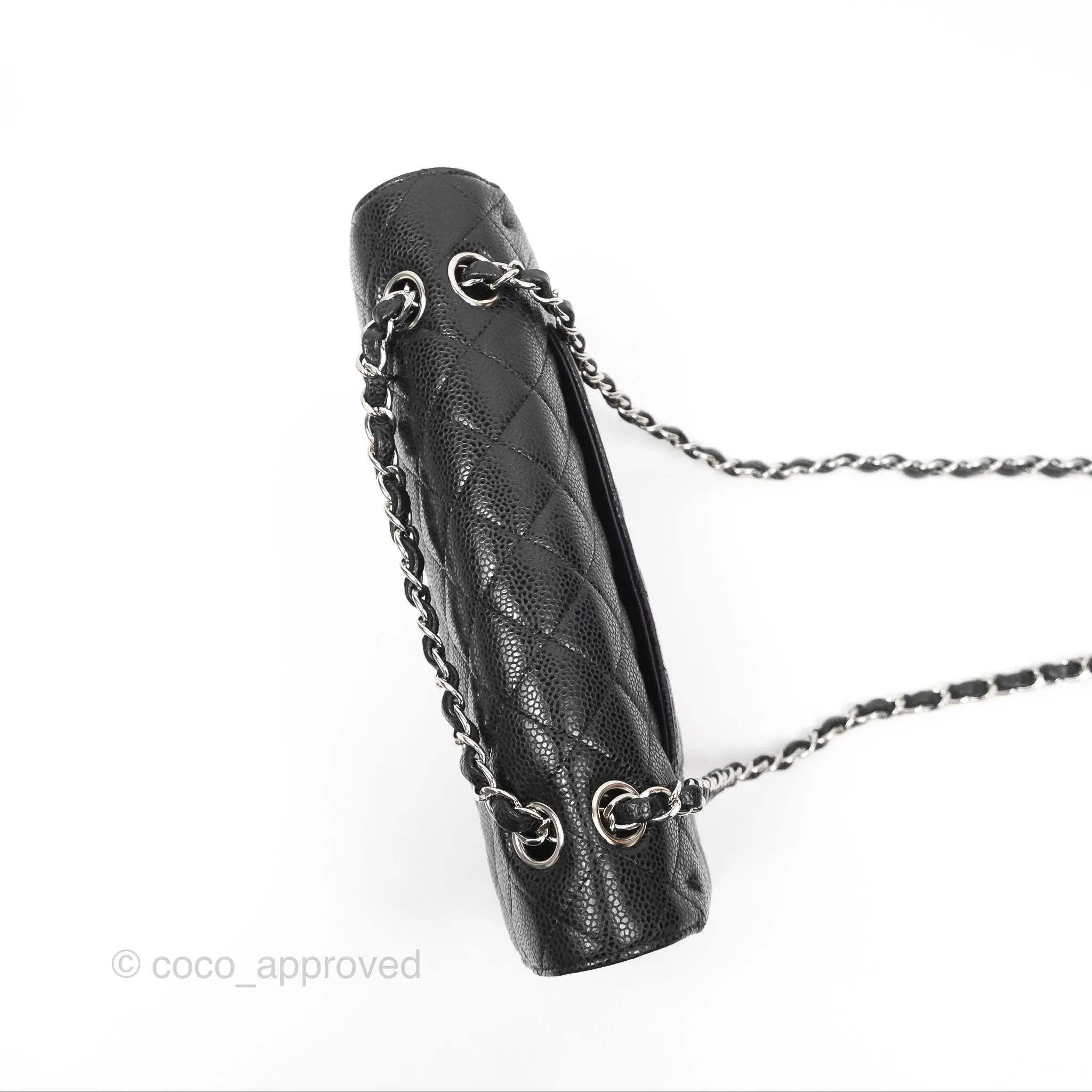 Chanel Classic M/L Medium Flap Quilted Black Caviar Silver Hardware