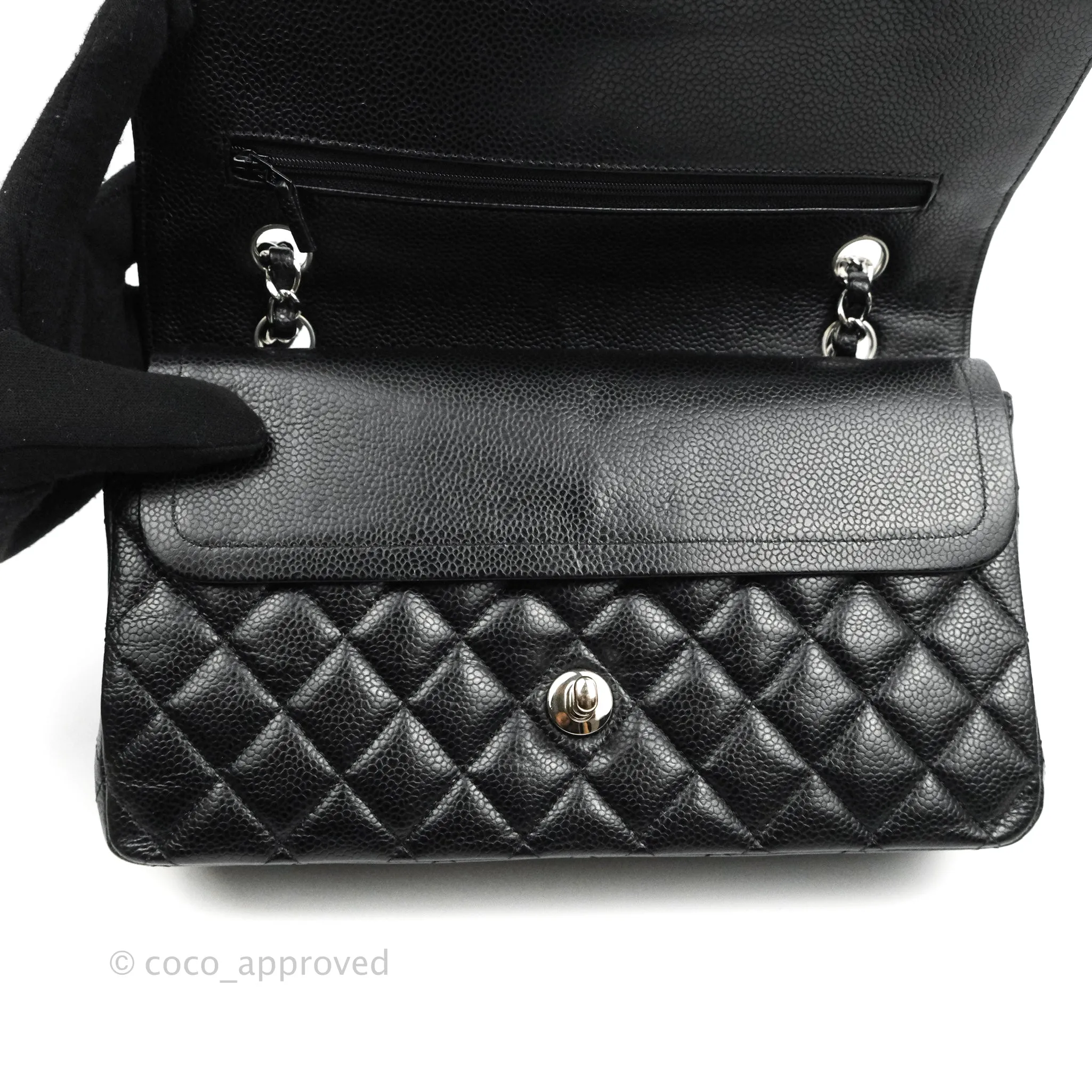 Chanel Classic M/L Medium Flap Quilted Black Caviar Silver Hardware
