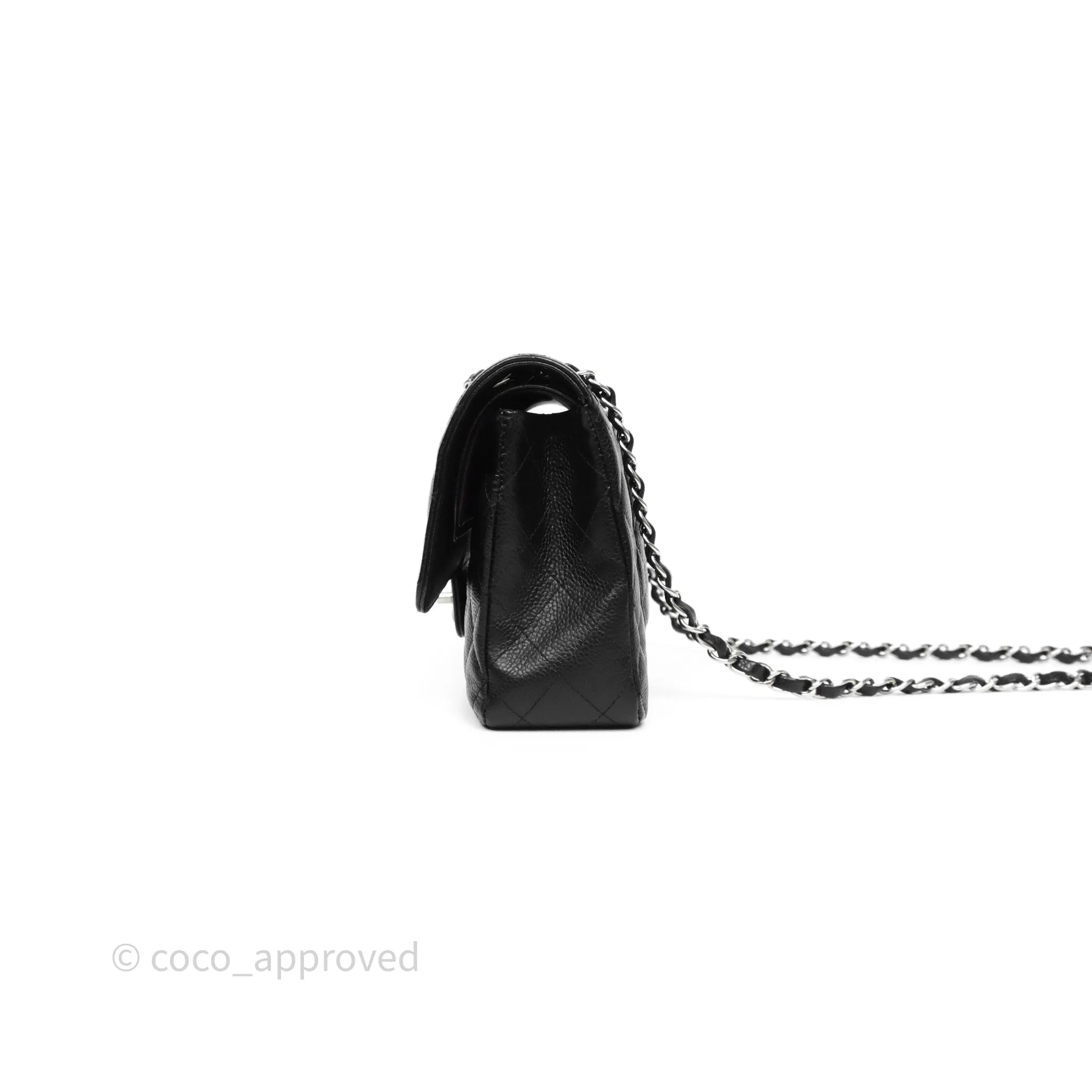 Chanel Classic M/L Medium Flap Quilted Black Caviar Silver Hardware
