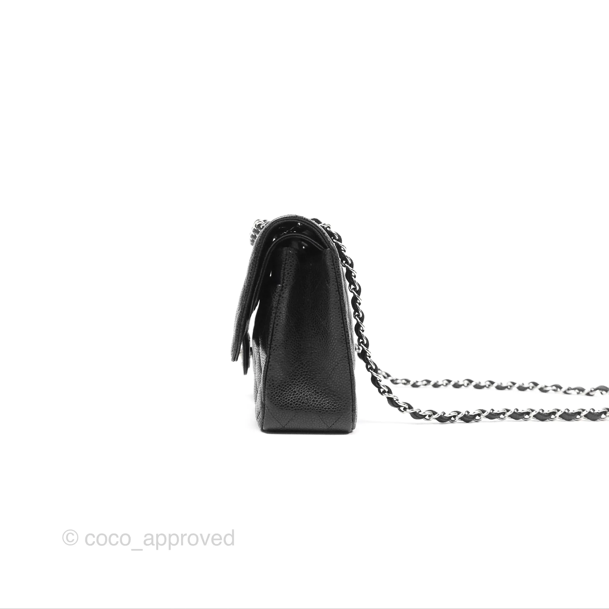Chanel Classic M/L Medium Flap Quilted Black Caviar Silver Hardware
