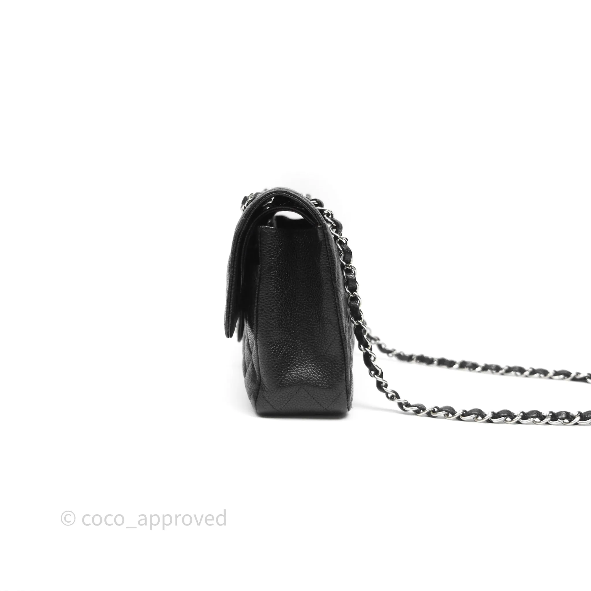 Chanel Classic M/L Medium Flap Quilted Black Caviar Silver Hardware