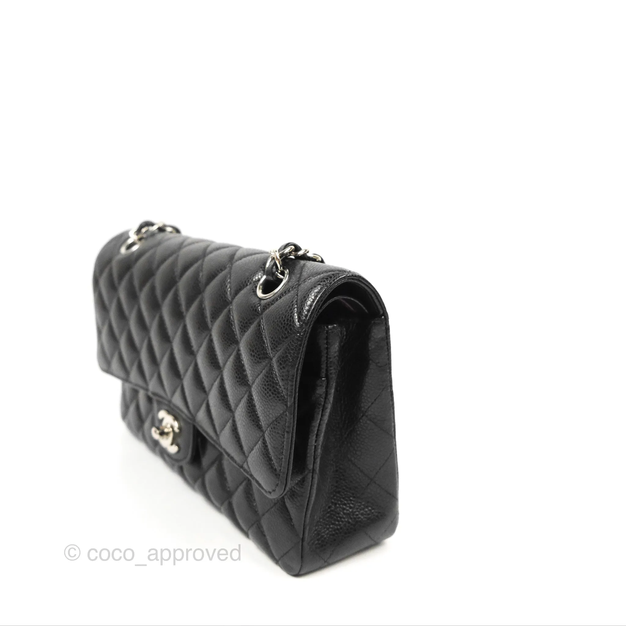 Chanel Classic M/L Medium Flap Quilted Black Caviar Silver Hardware