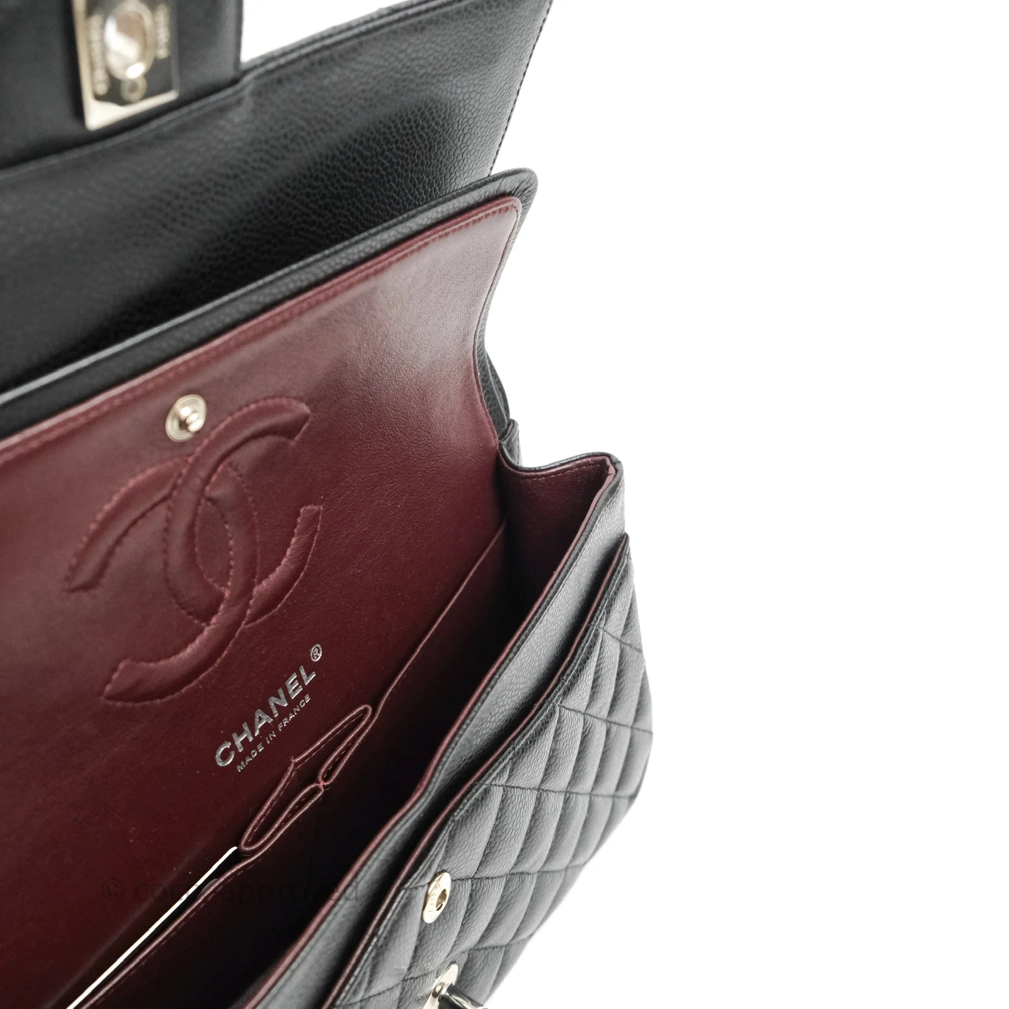Chanel Classic M/L Medium Flap Quilted Black Caviar Silver Hardware