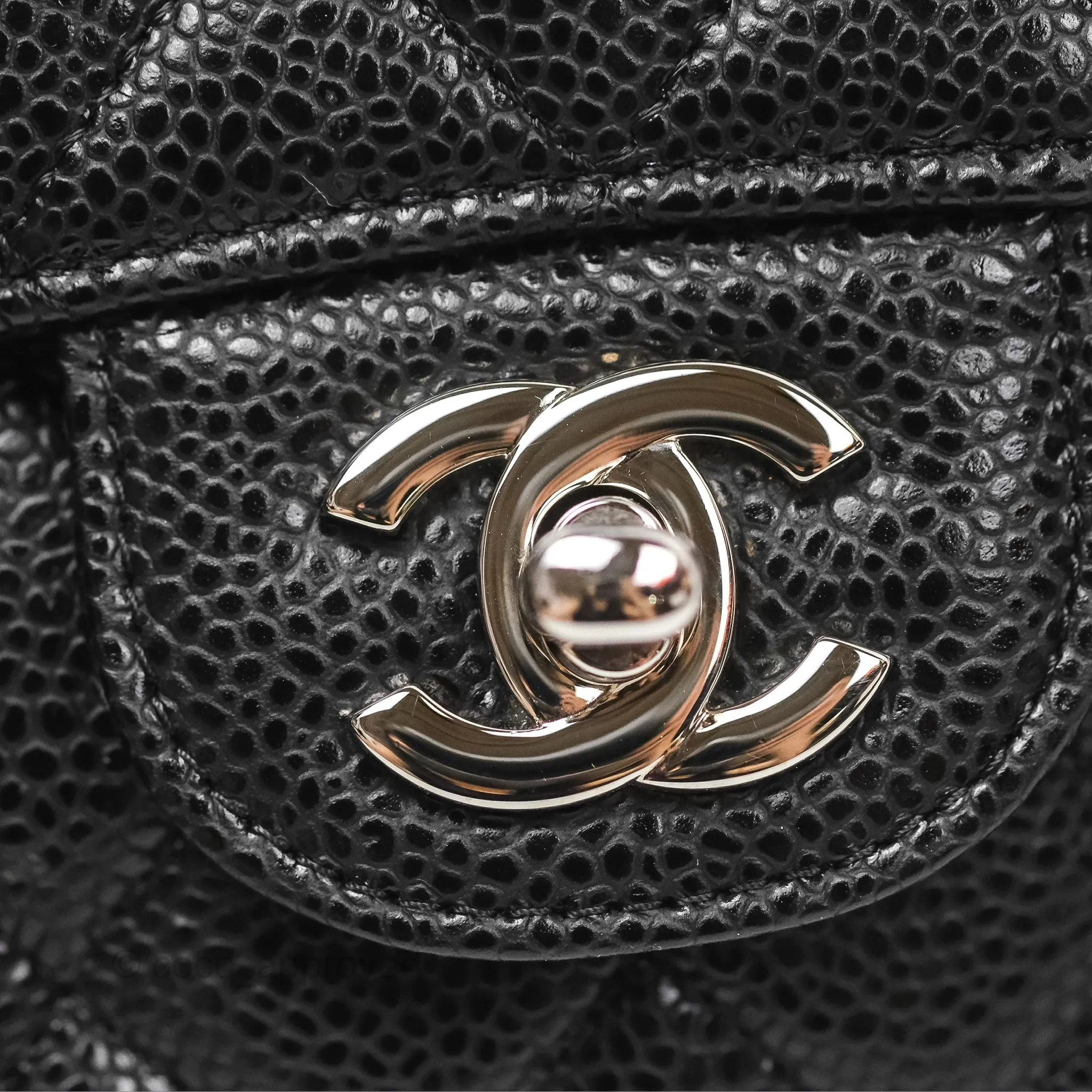 Chanel Classic M/L Medium Flap Quilted Black Caviar Silver Hardware