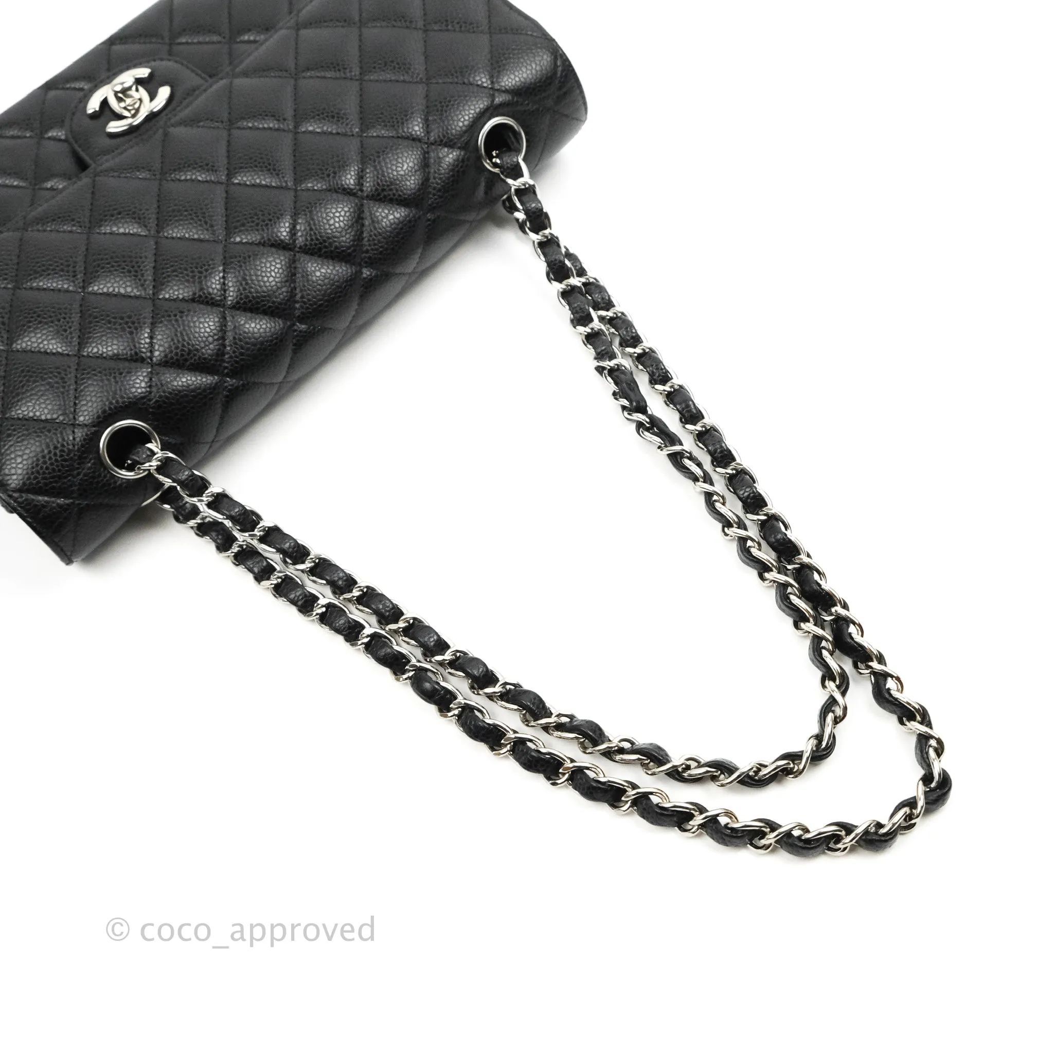 Chanel Classic M/L Medium Flap Quilted Black Caviar Silver Hardware
