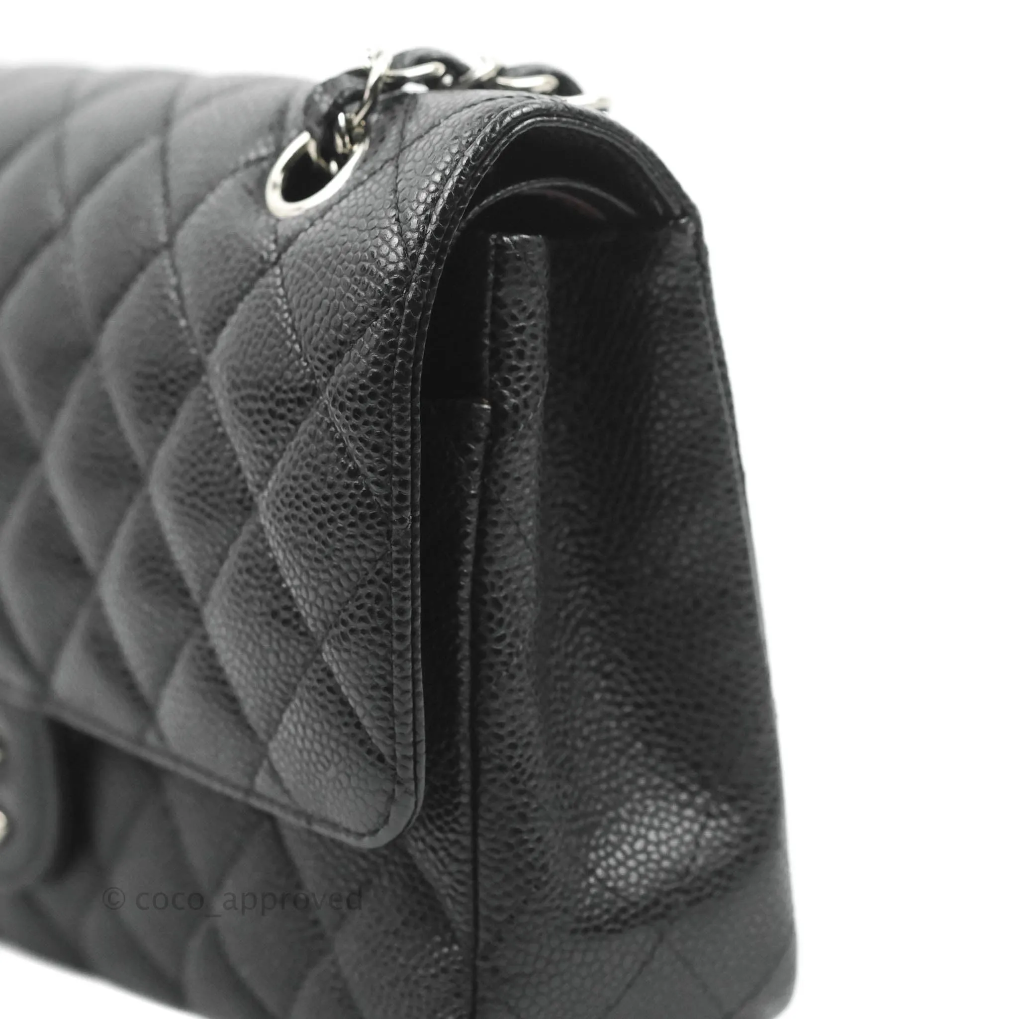 Chanel Classic M/L Medium Flap Quilted Black Caviar Silver Hardware
