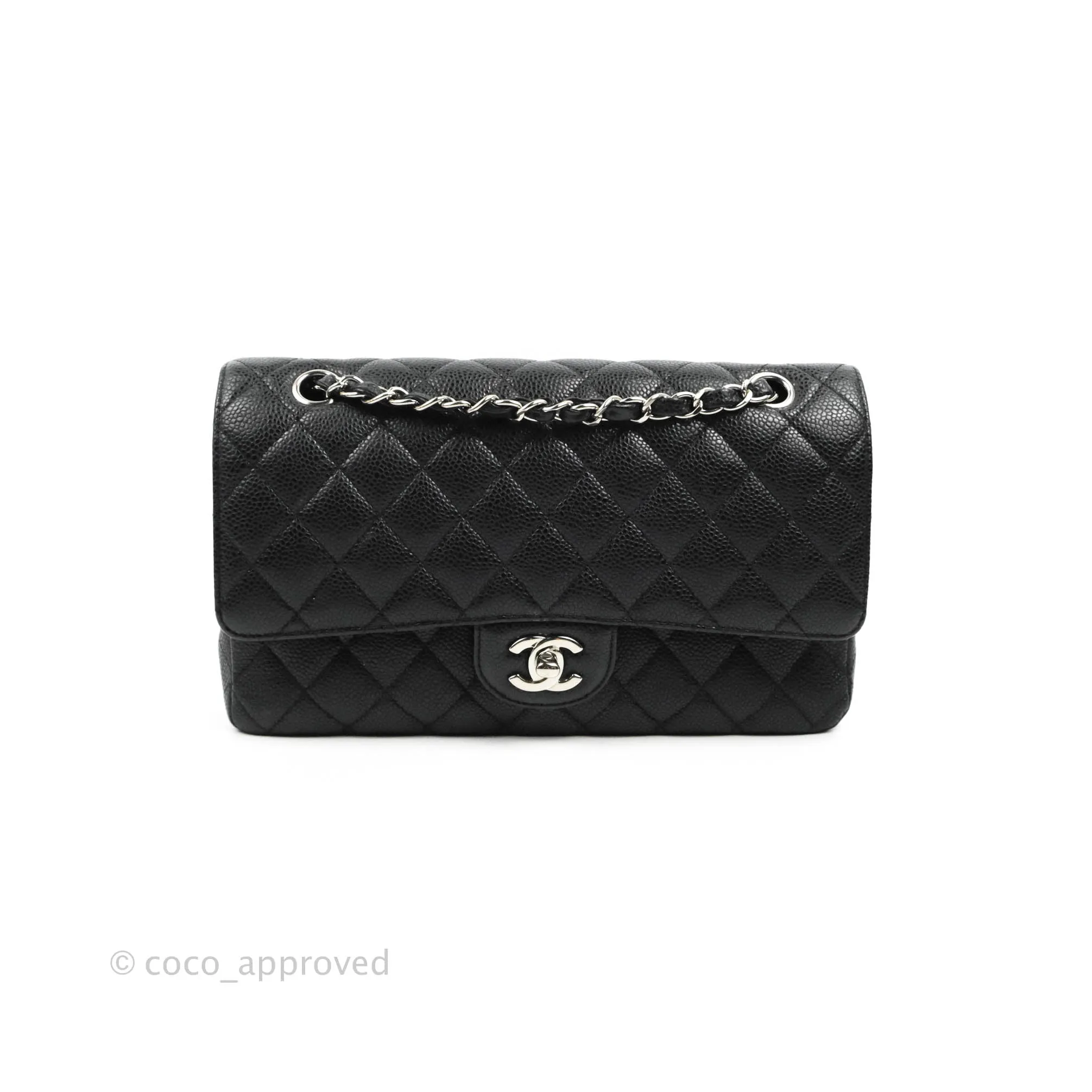 Chanel Classic M/L Medium Flap Quilted Black Caviar Silver Hardware