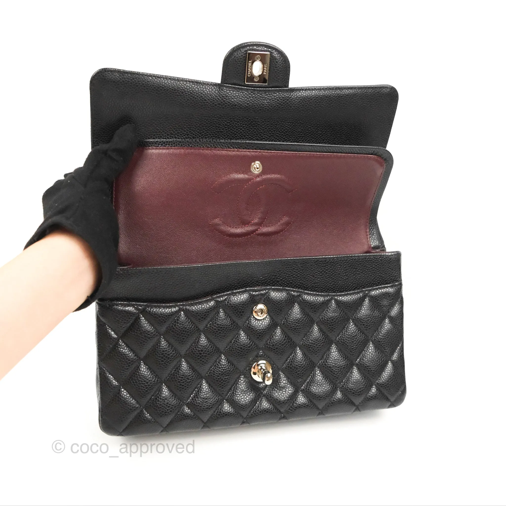 Chanel Classic M/L Medium Flap Quilted Black Caviar Silver Hardware
