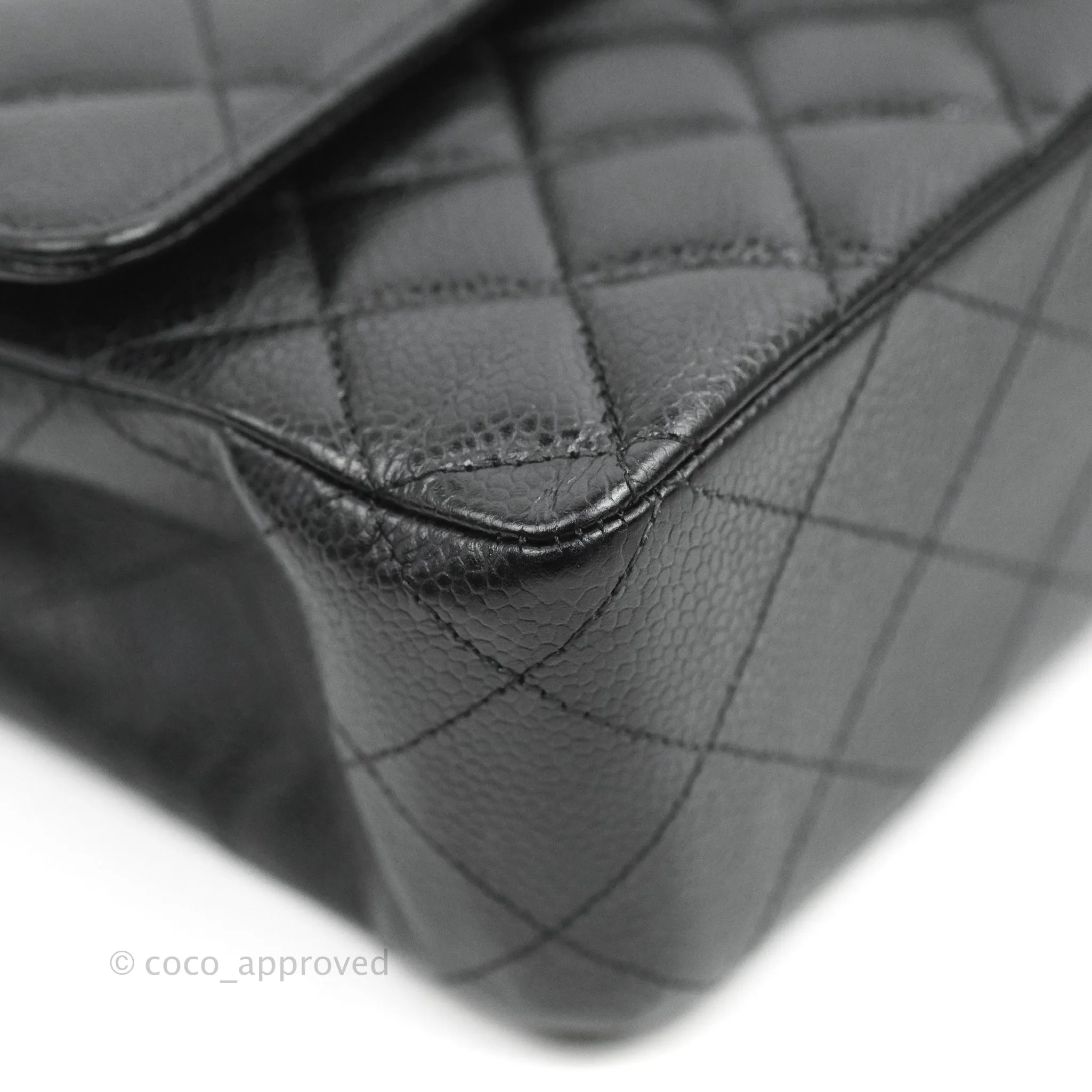 Chanel Classic M/L Medium Flap Quilted Black Caviar Silver Hardware