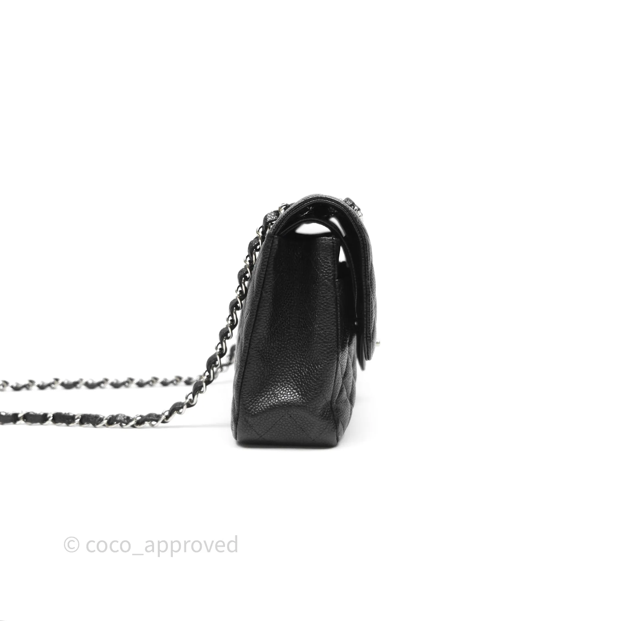 Chanel Classic M/L Medium Flap Quilted Black Caviar Silver Hardware