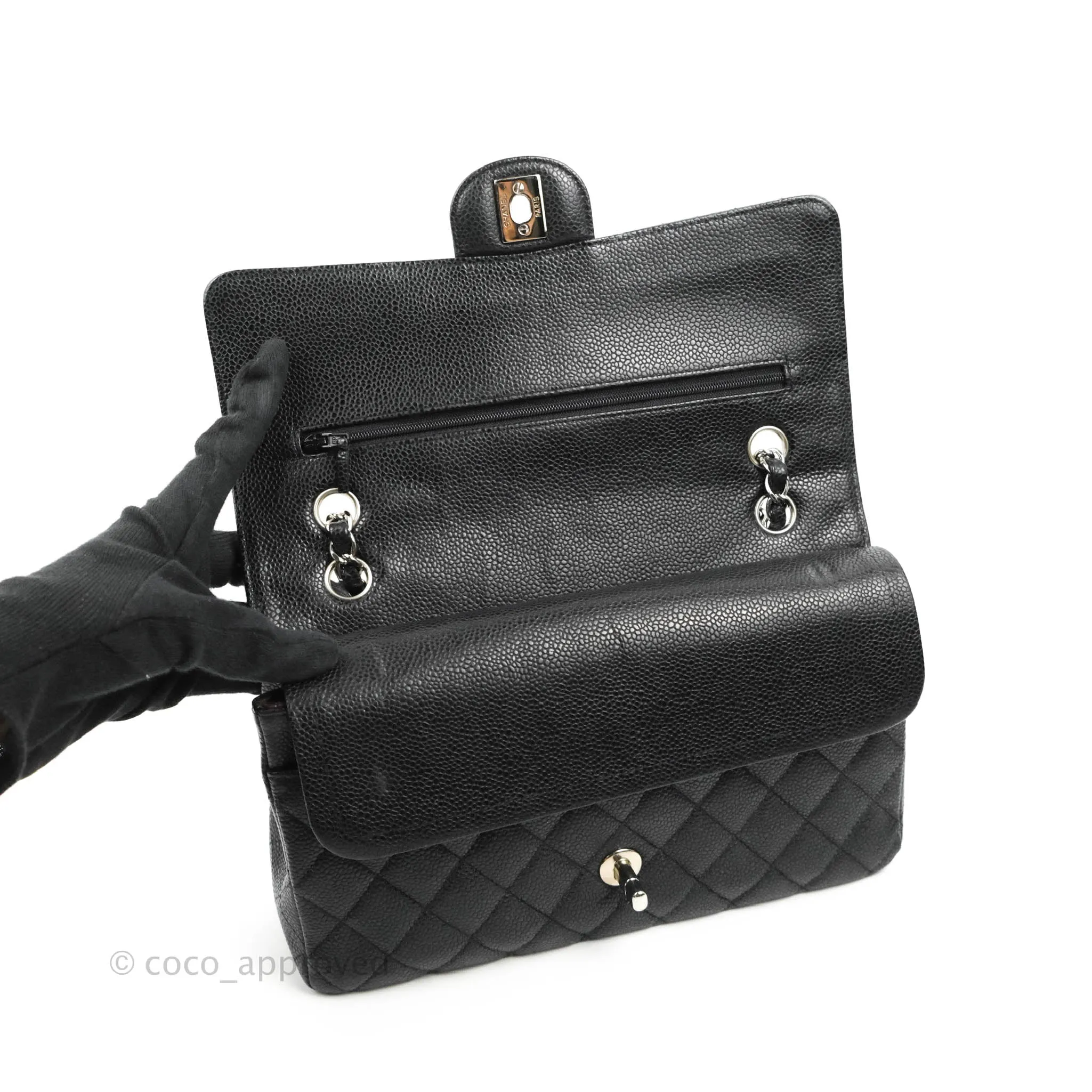Chanel Classic M/L Medium Flap Quilted Black Caviar Silver Hardware
