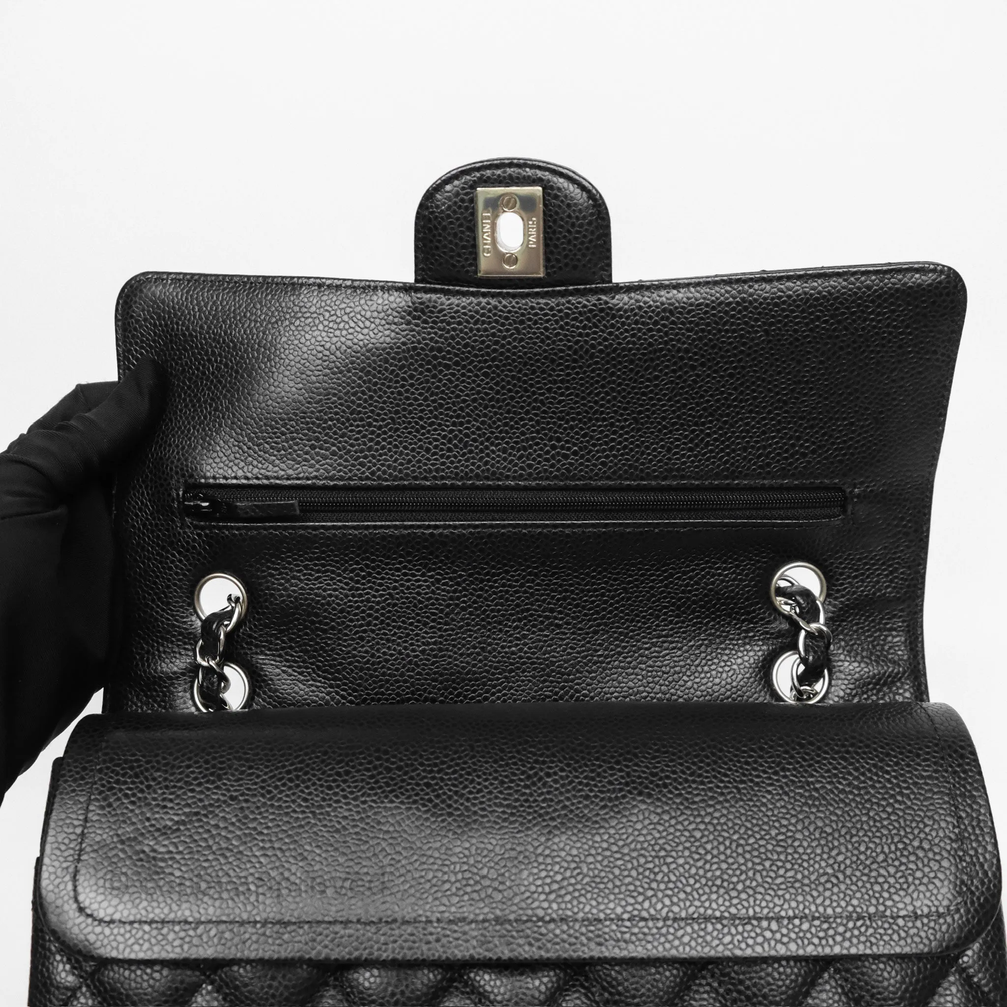 Chanel Classic M/L Medium Flap Quilted Black Caviar Silver Hardware