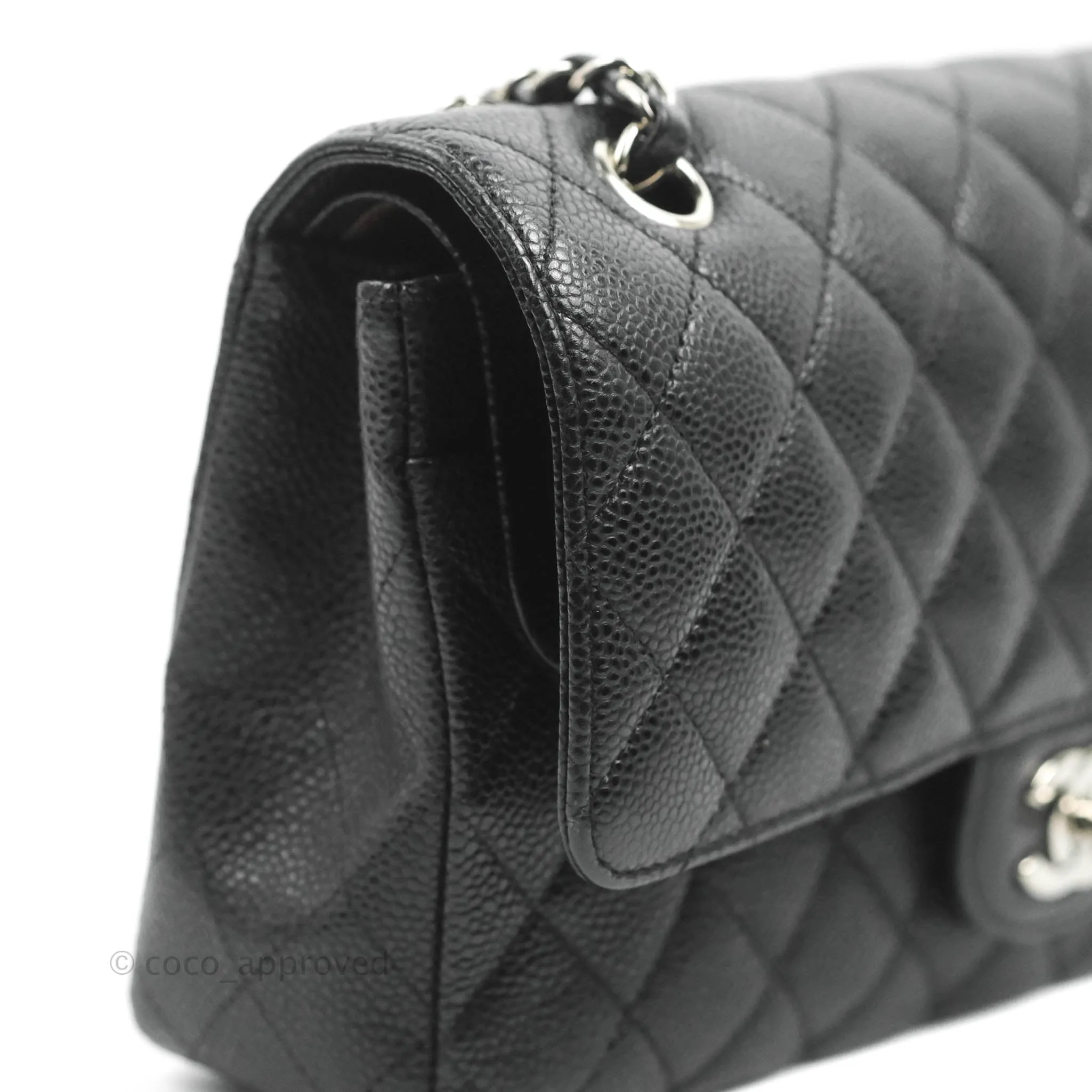 Chanel Classic M/L Medium Flap Quilted Black Caviar Silver Hardware