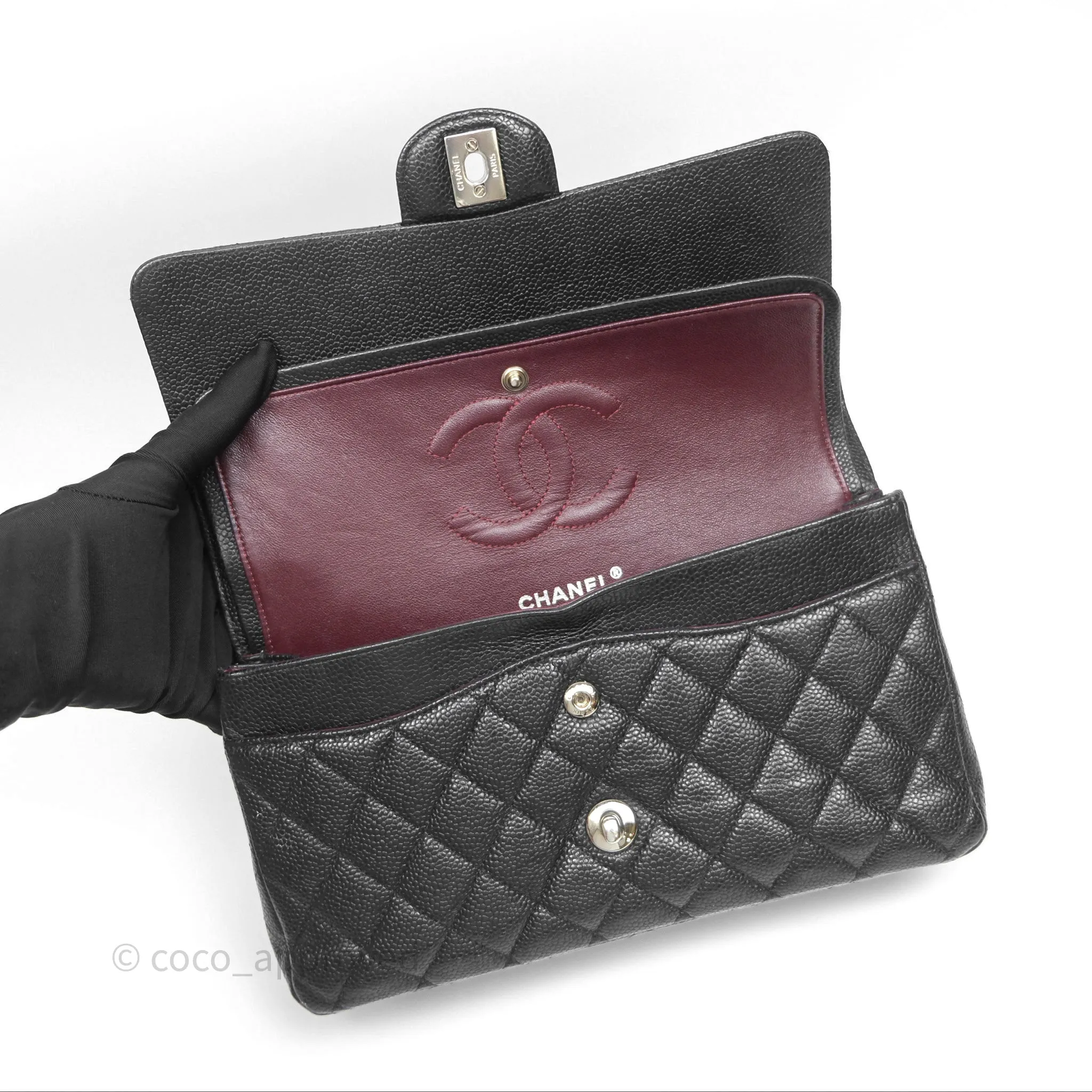 Chanel Classic M/L Medium Flap Quilted Black Caviar Silver Hardware