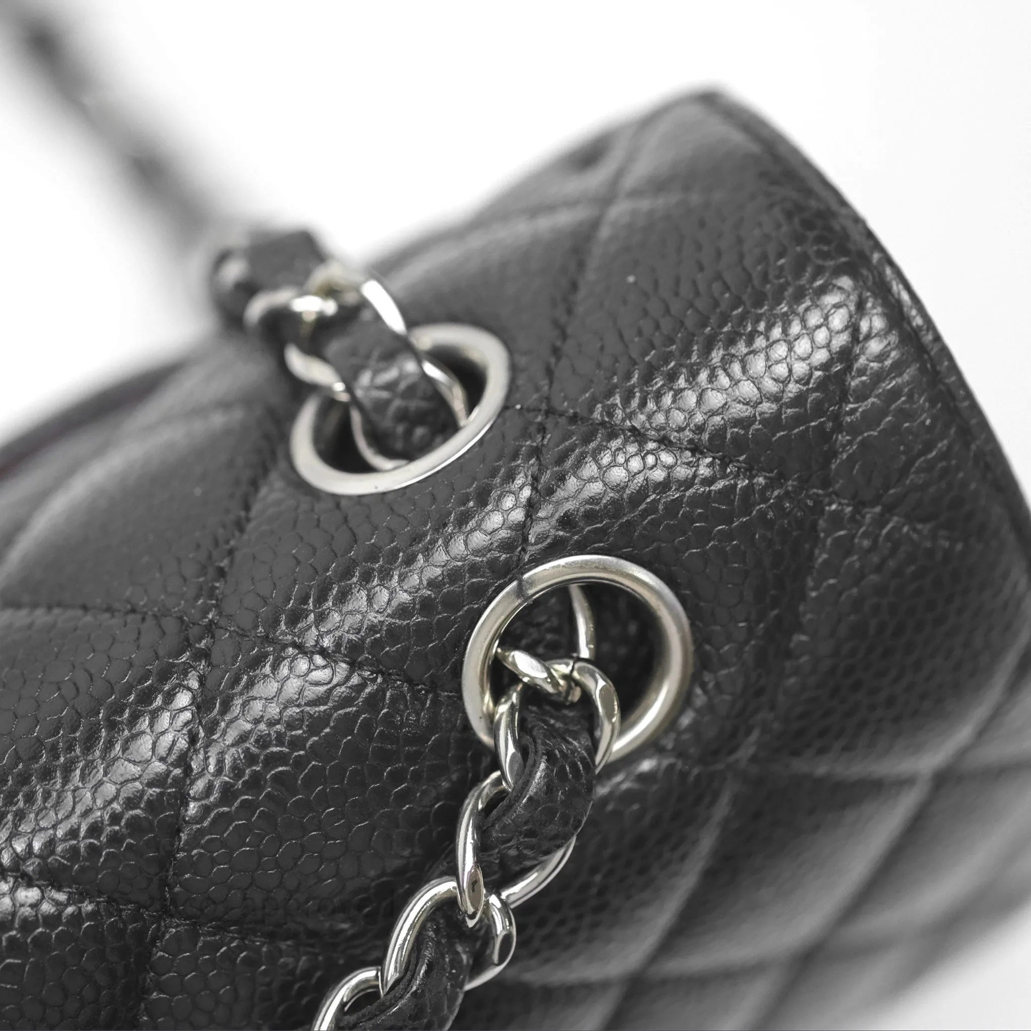 Chanel Classic M/L Medium Flap Quilted Black Caviar Silver Hardware