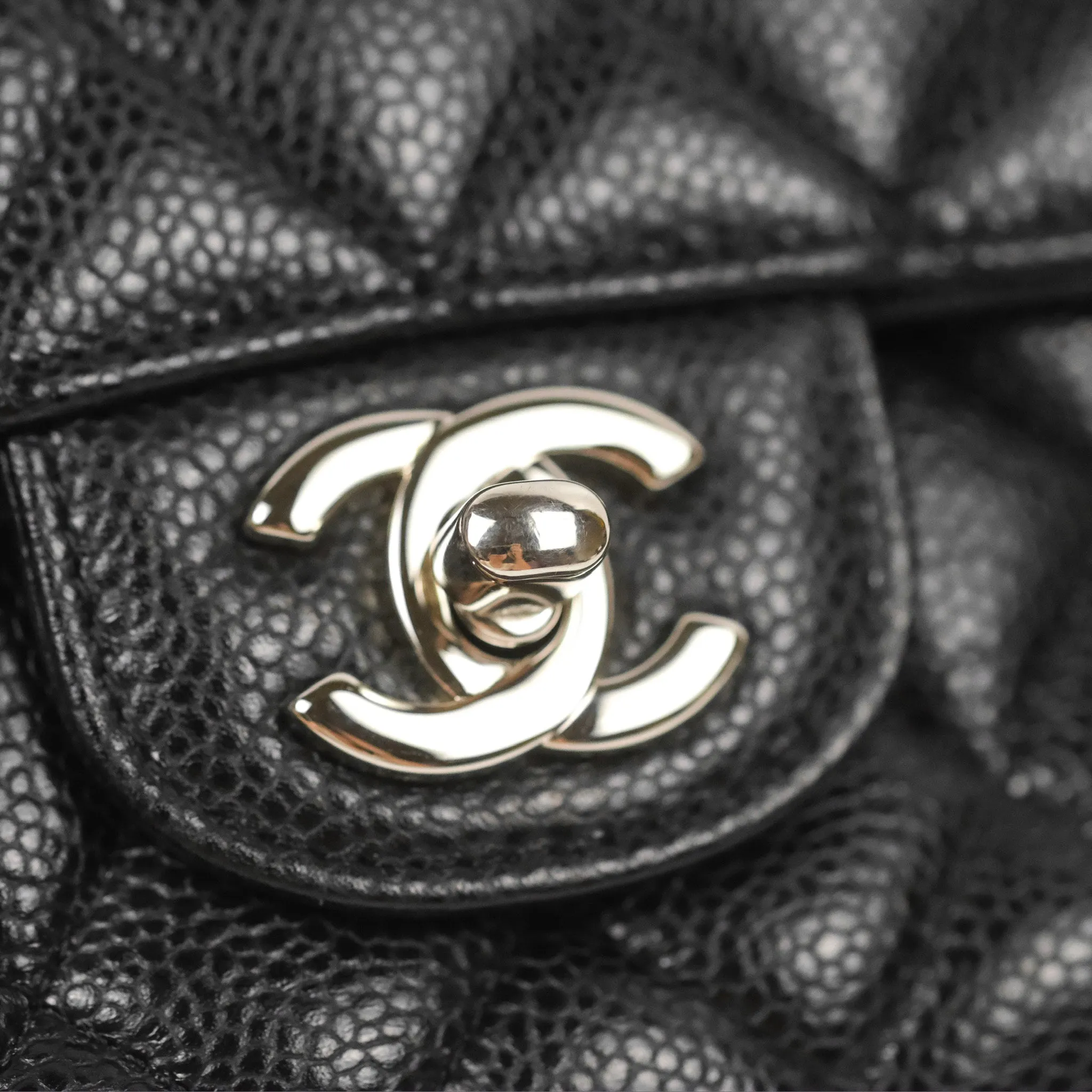 Chanel Classic M/L Medium Flap Quilted Black Caviar Silver Hardware