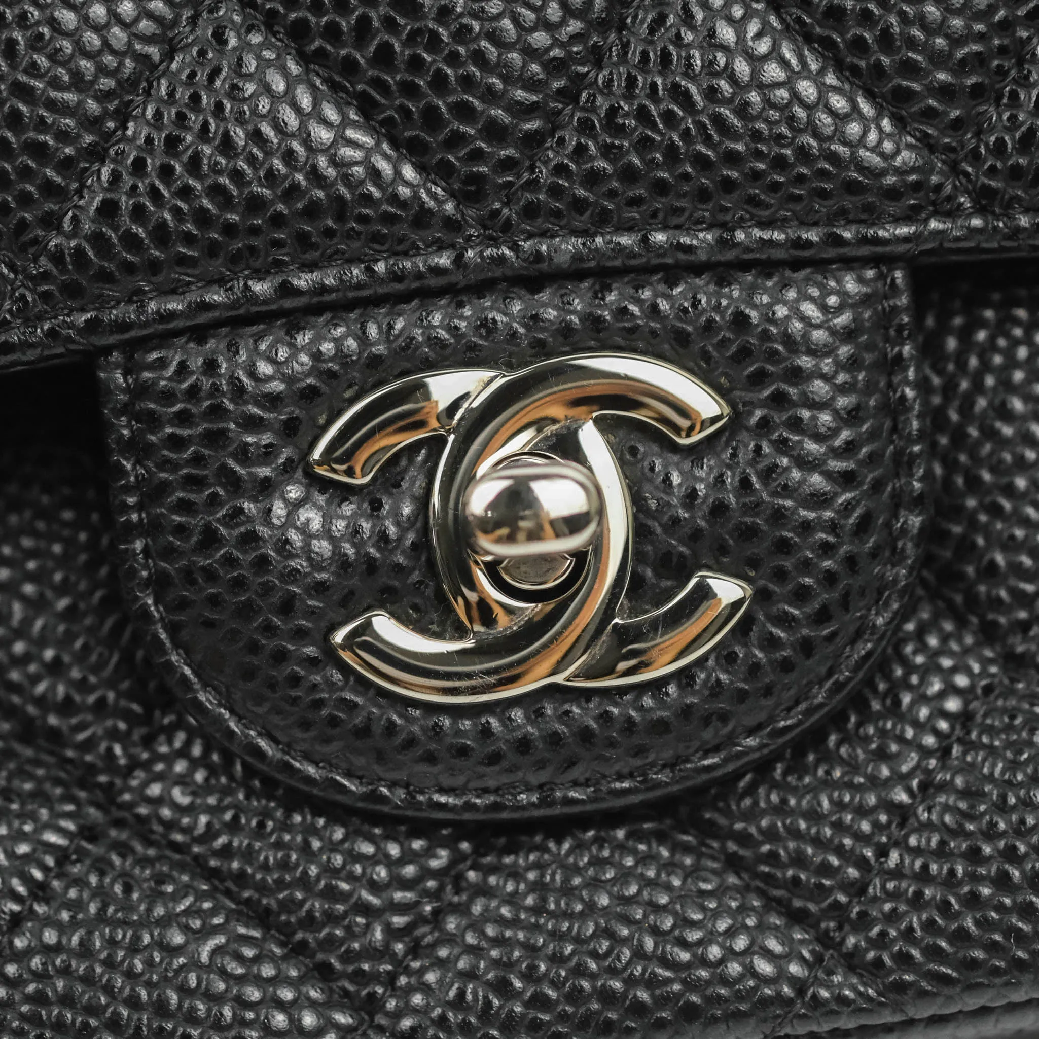 Chanel Classic M/L Medium Flap Quilted Black Caviar Silver Hardware