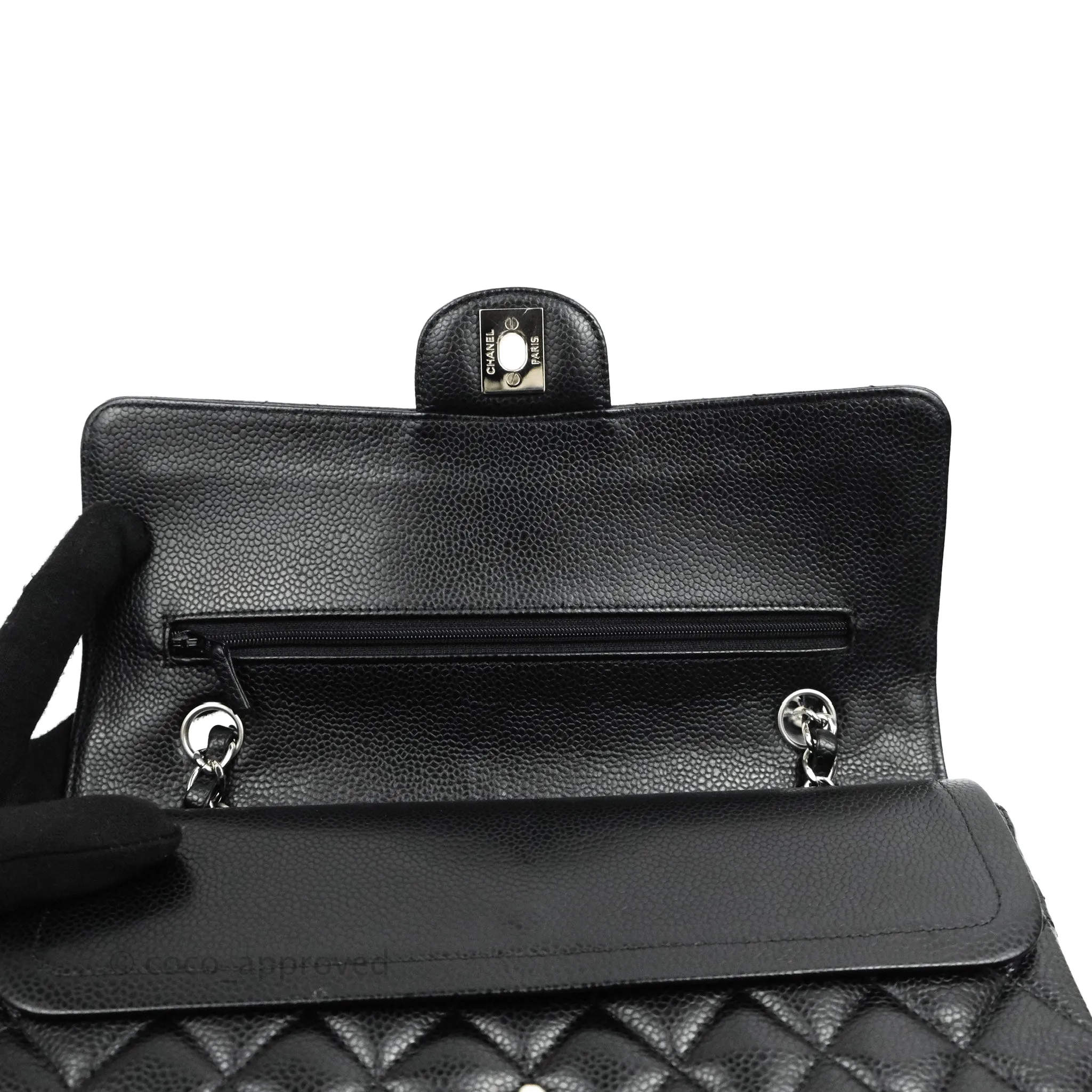 Chanel Classic M/L Medium Flap Quilted Black Caviar Silver Hardware