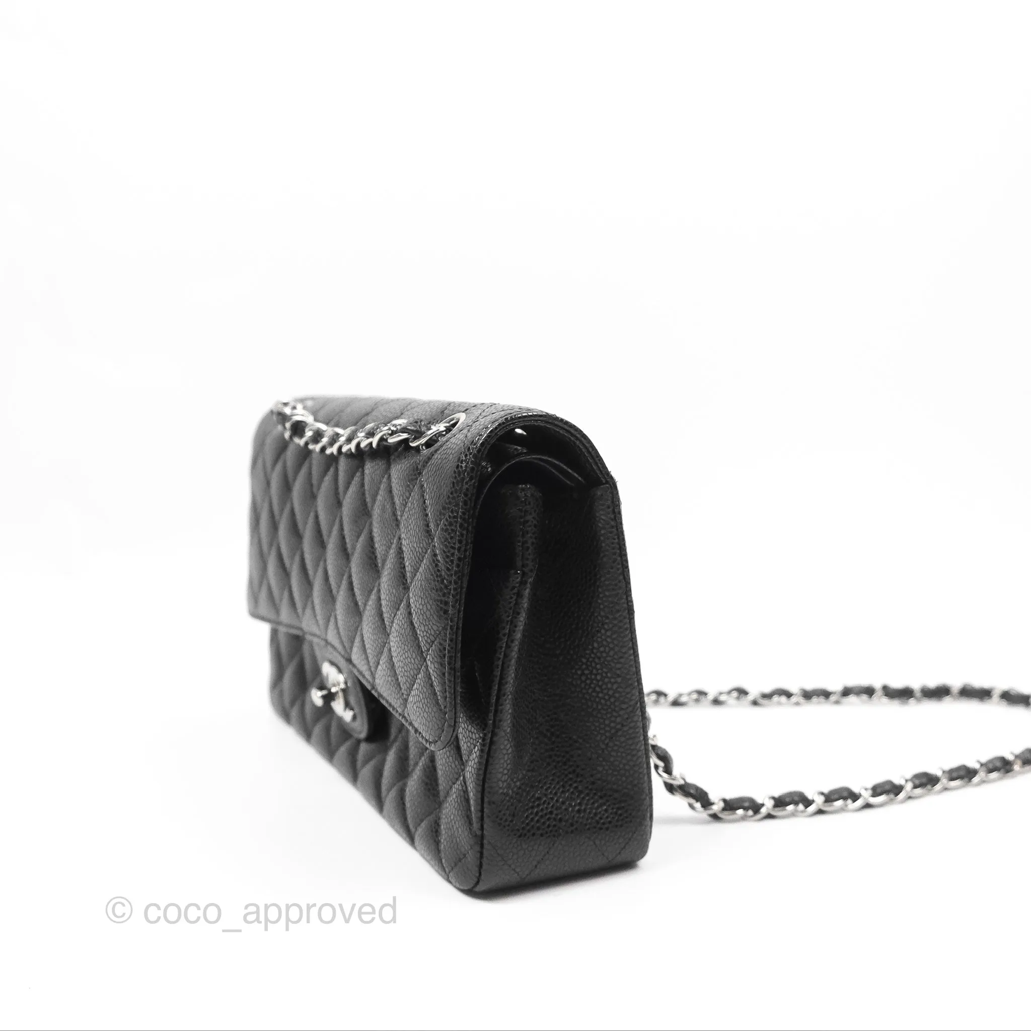 Chanel Classic M/L Medium Flap Quilted Black Caviar Silver Hardware
