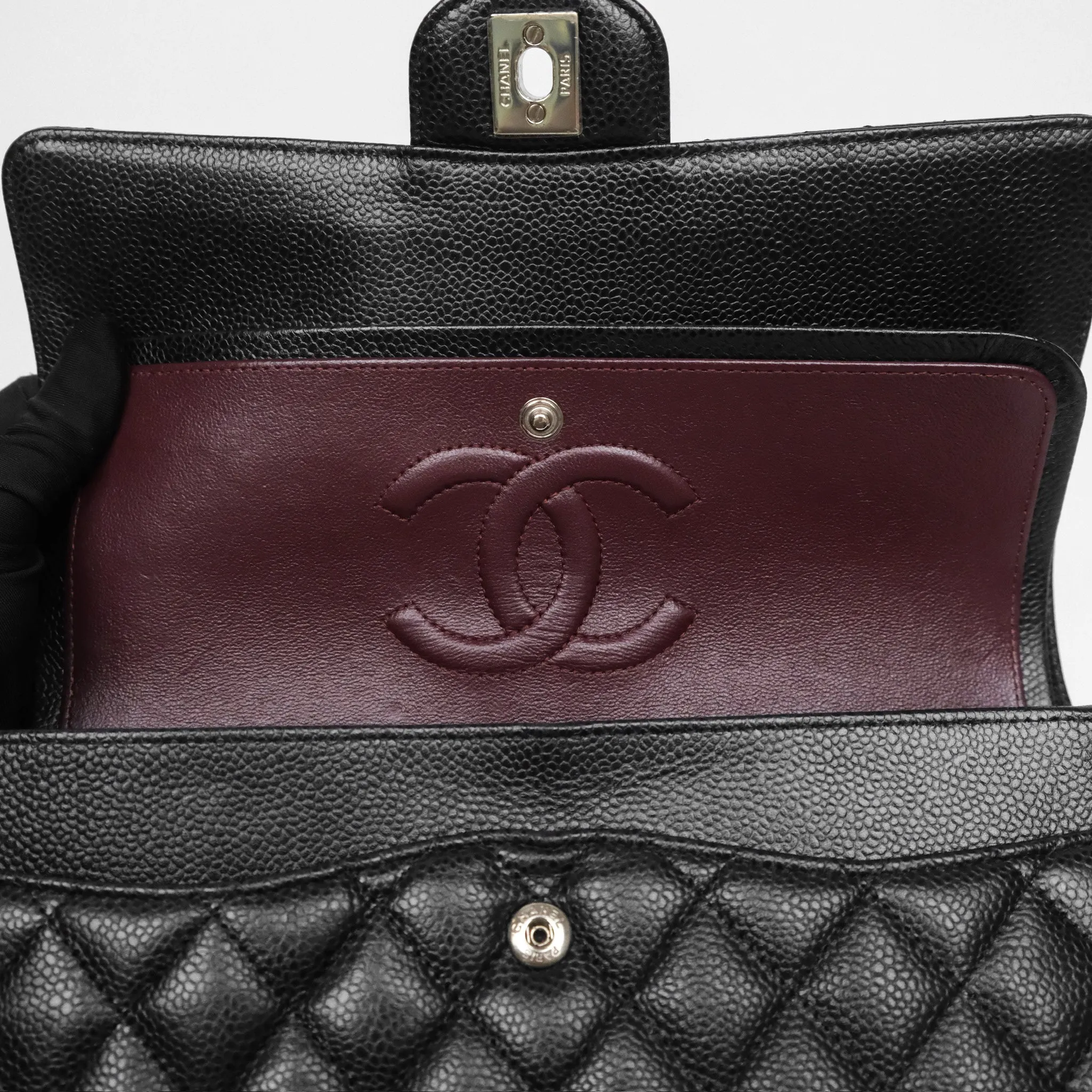 Chanel Classic M/L Medium Flap Quilted Black Caviar Silver Hardware