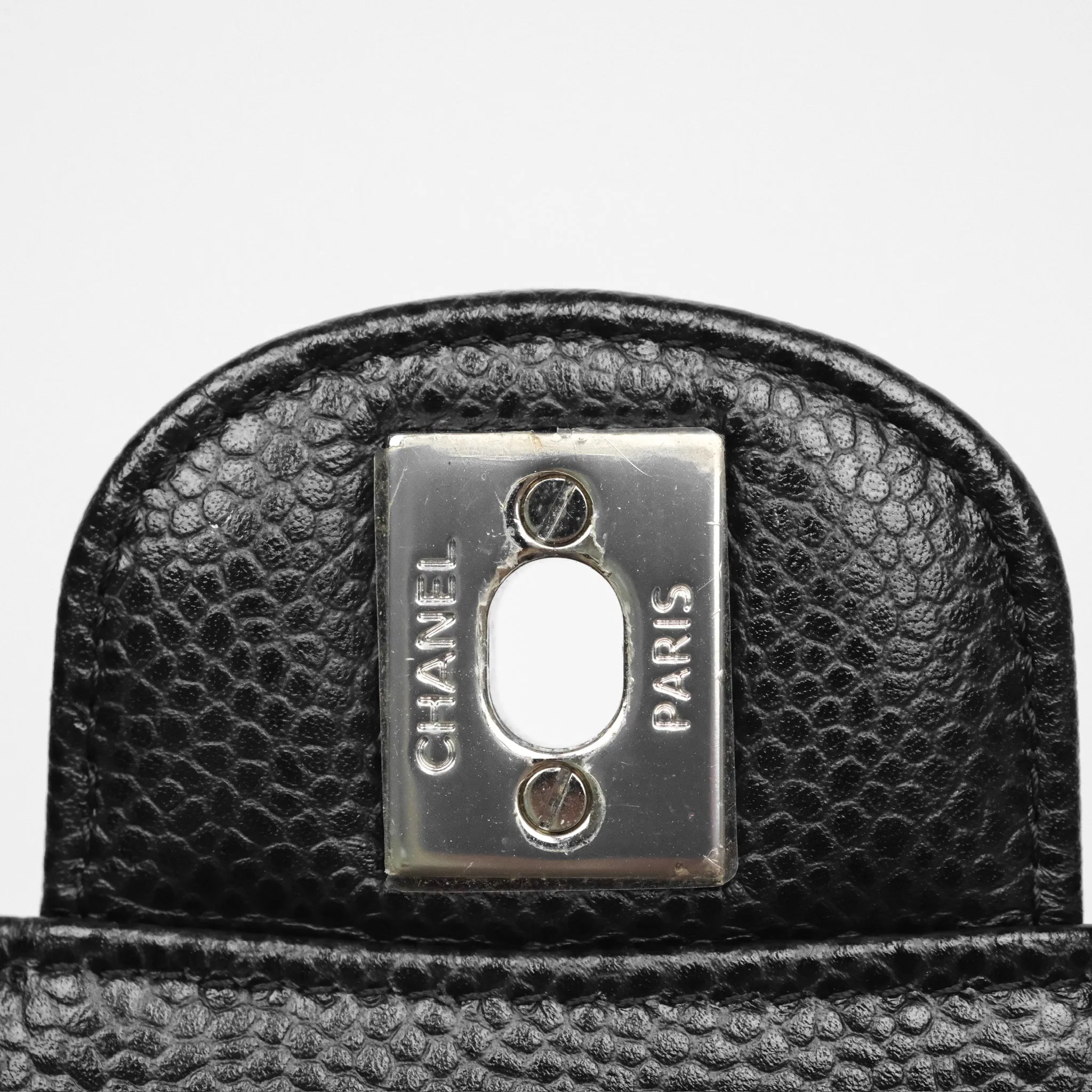 Chanel Classic M/L Medium Flap Quilted Black Caviar Silver Hardware