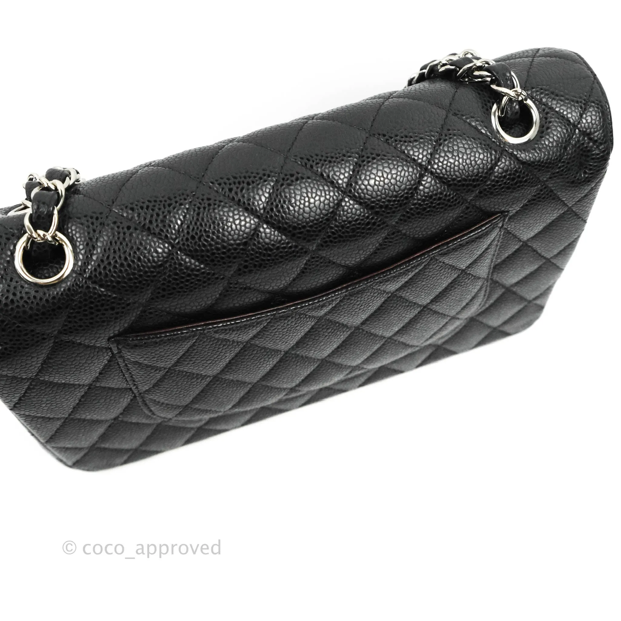 Chanel Classic M/L Medium Flap Quilted Black Caviar Silver Hardware