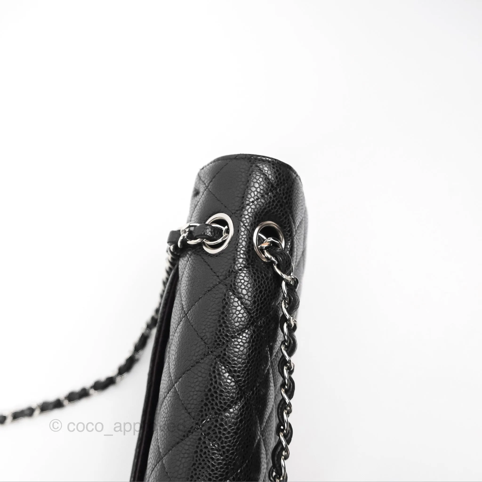 Chanel Classic M/L Medium Flap Quilted Black Caviar Silver Hardware