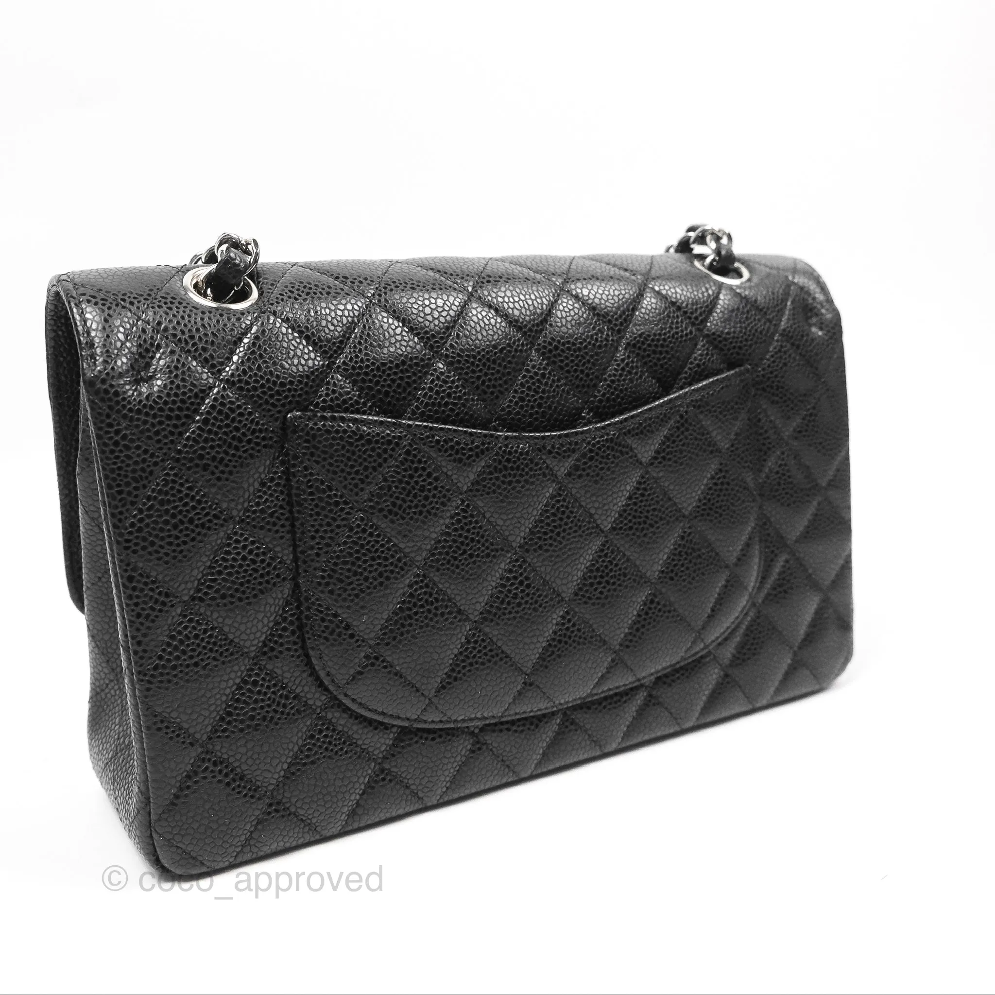 Chanel Classic M/L Medium Flap Quilted Black Caviar Silver Hardware