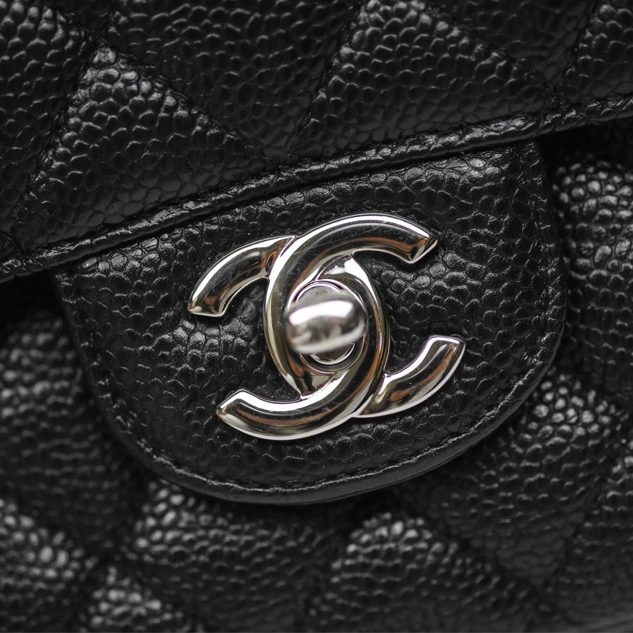 Chanel Classic M/L Medium Flap Quilted Black Caviar Silver Hardware