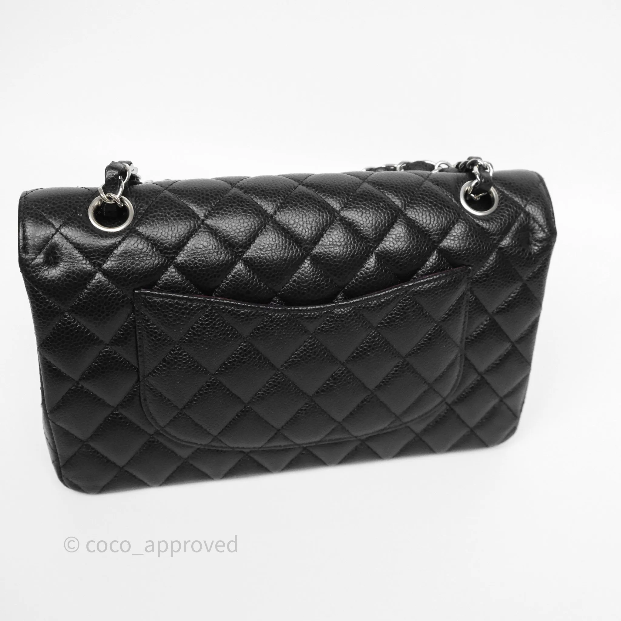 Chanel Classic M/L Medium Flap Quilted Black Caviar Silver Hardware