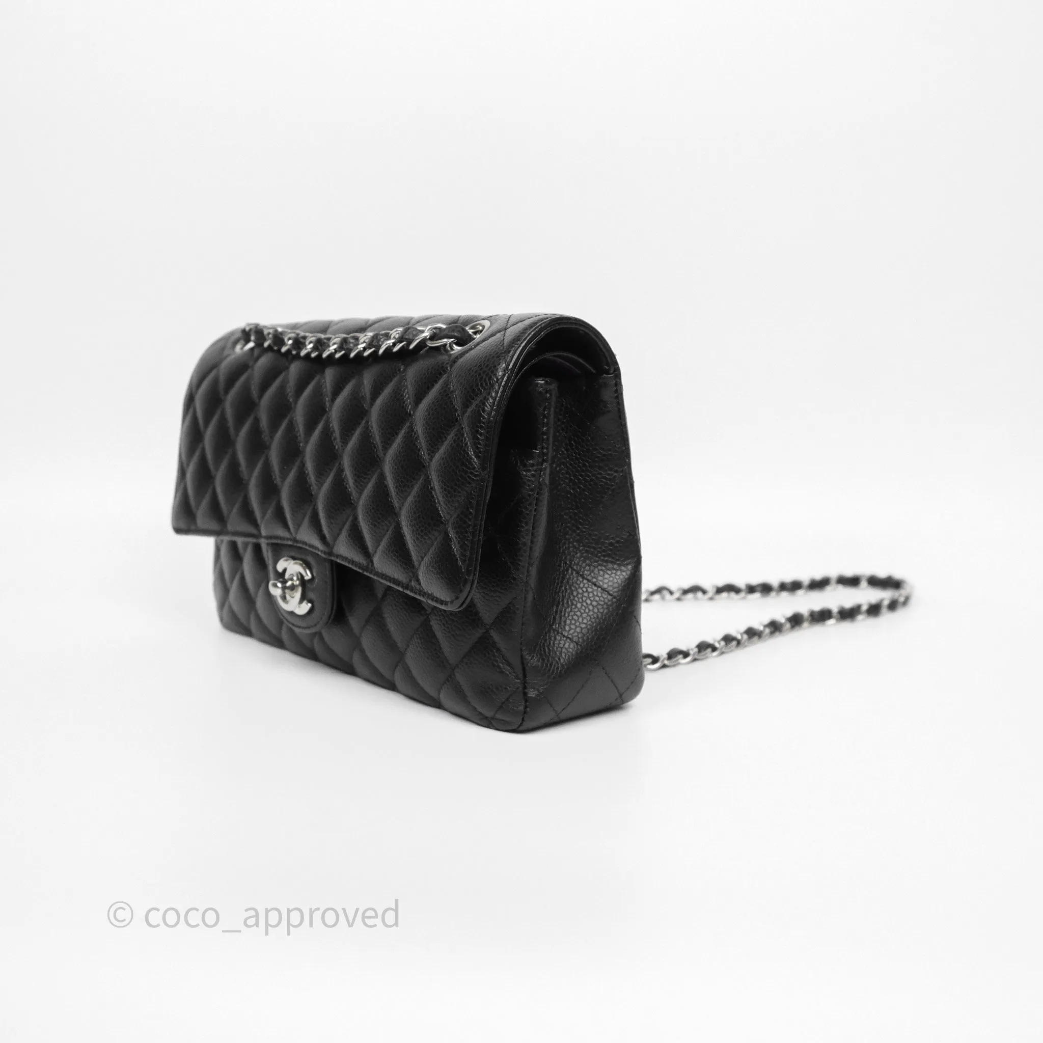 Chanel Classic M/L Medium Flap Quilted Black Caviar Silver Hardware
